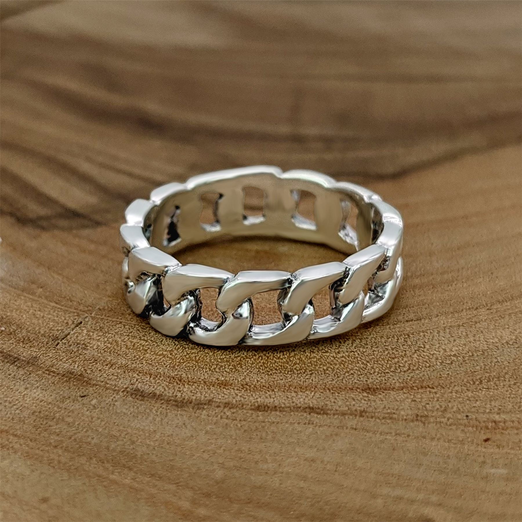 Sterling Silver Ring 925 Classic Cuban Link Stacking Wedding