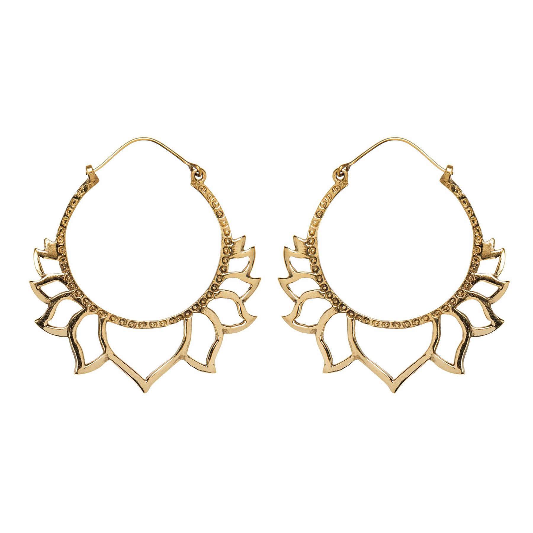 81stgeneration Laiton Doré 50 mm Grand Lotus Fleur Créoles Boucles d' oreilles