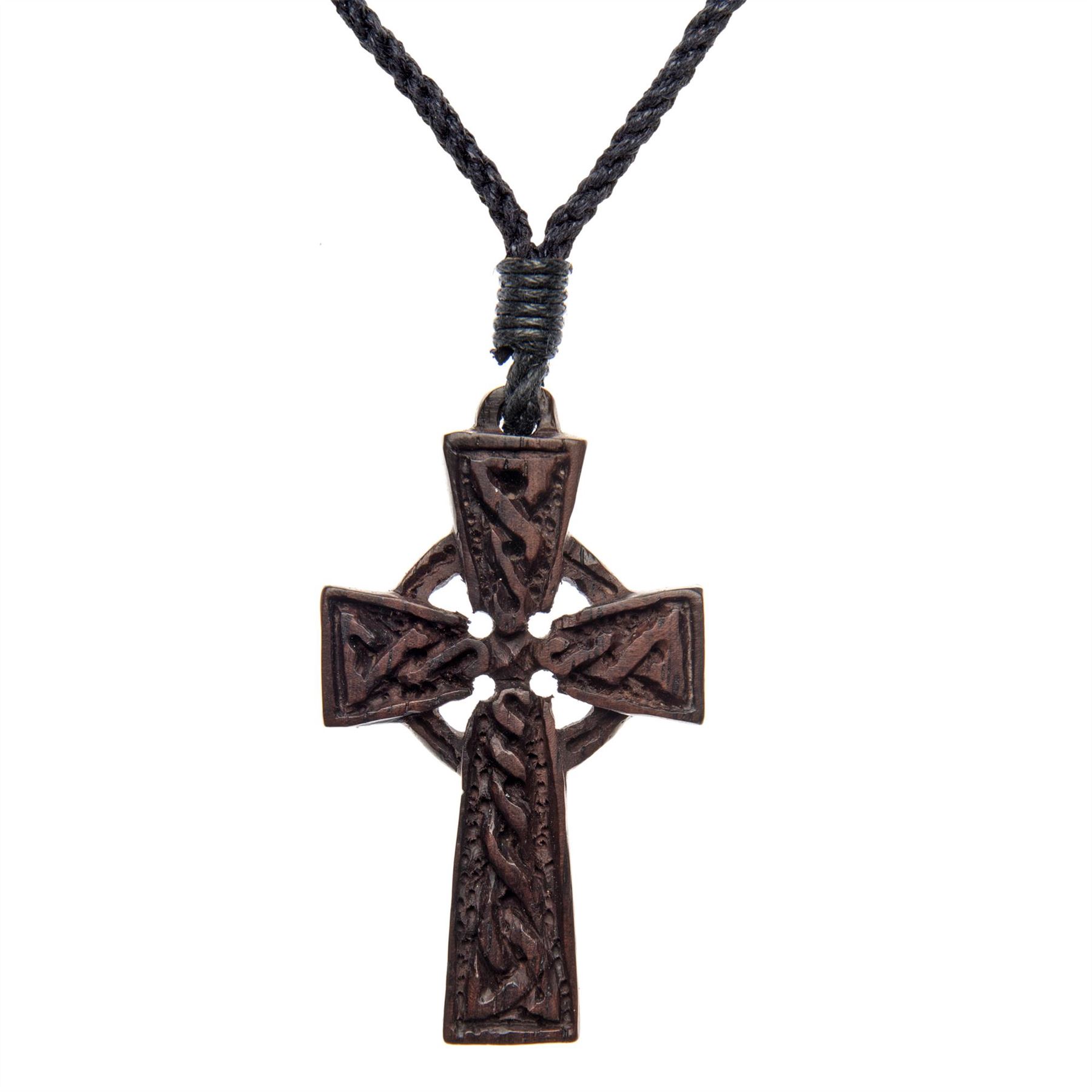 Pendentif Croix Celtique Irlandaise En Bois Sculpté - Collier 81stgeneration - Neuf Avec Étiquette