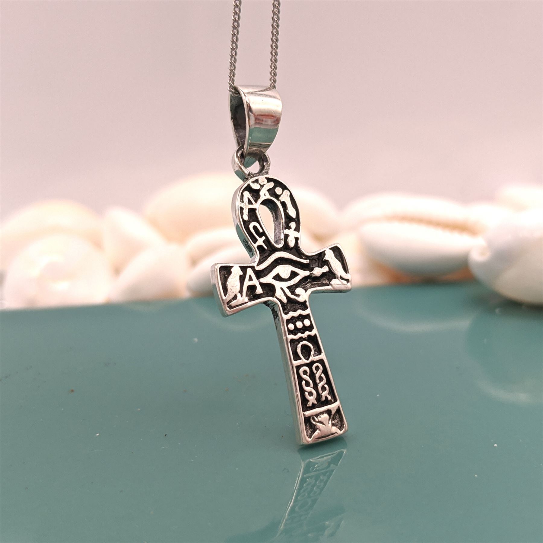Pendant Necklace Sterling Silver 925 Egyptian Ankh Eye of