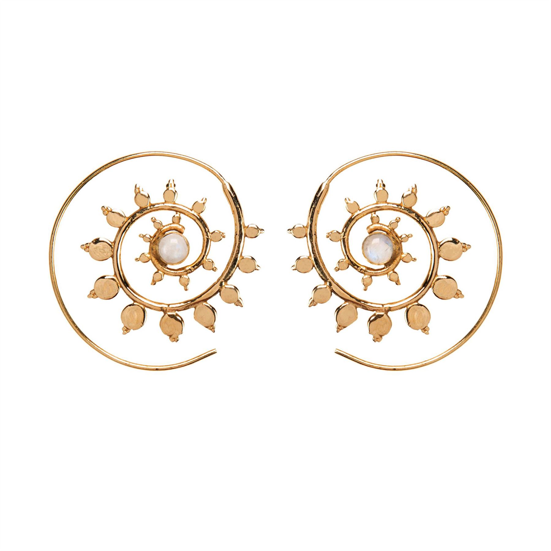 Threader Earrings Silver Brass Green Gemstone Sun Flower Spiral - 81stgeneration - Picture 8 of 13