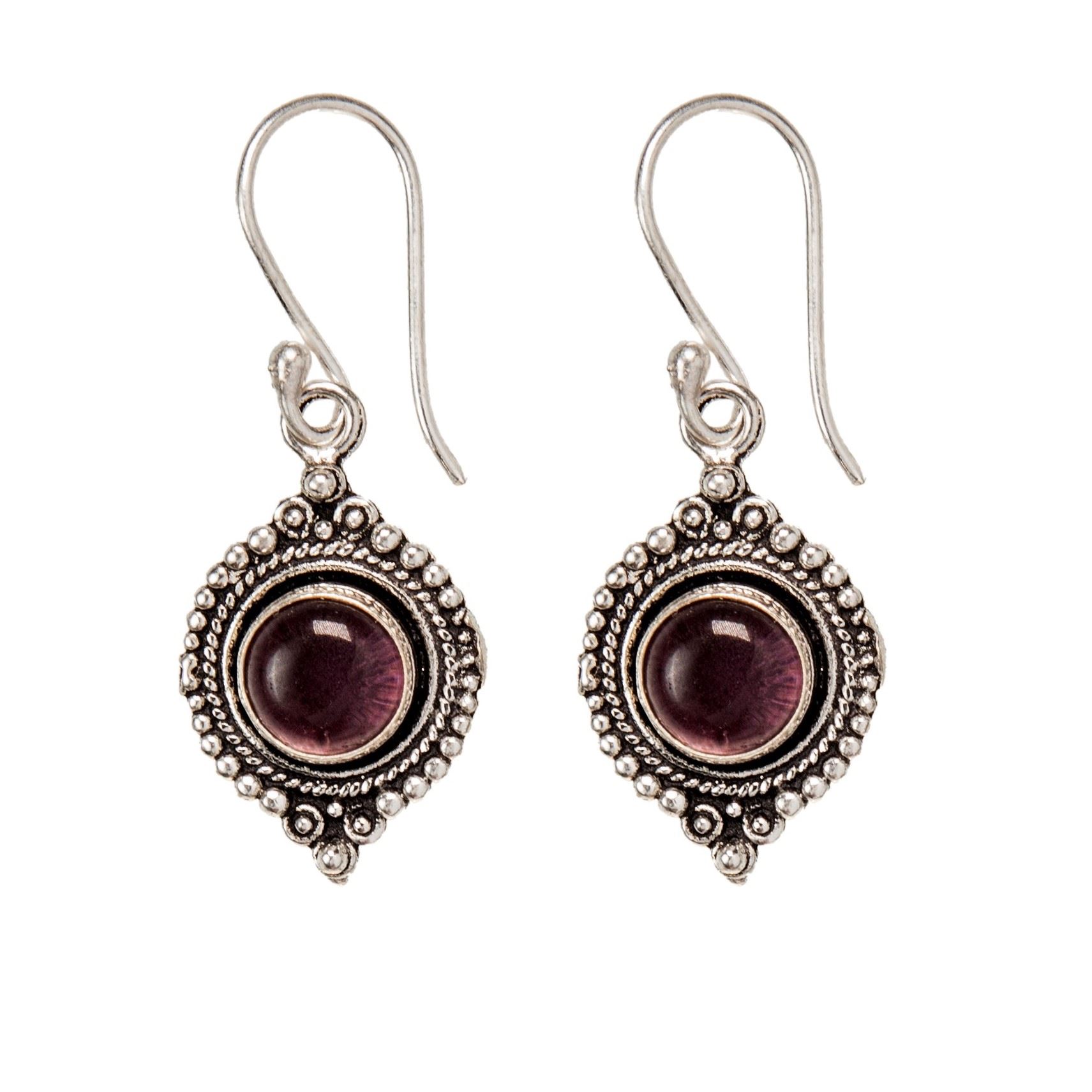 Indian Earrings Silver Brass Round Amethyst Rope Dot Work Drop - 81stgeneration - Picture 8 of 10