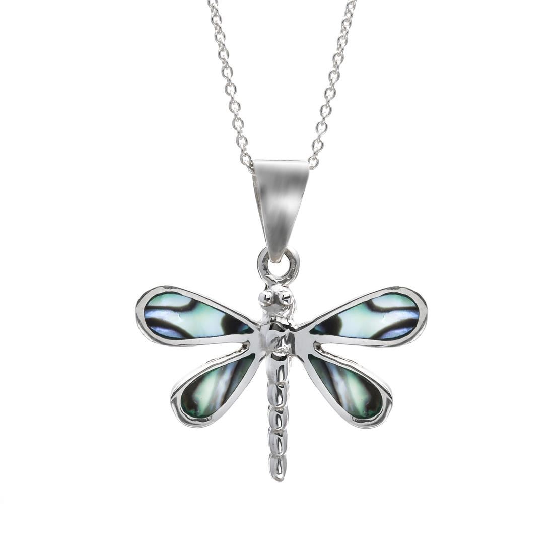 Collier Pendentif Libellule En Argent Sterling 925 Avec Nacre Abalone - Longueur 46cm, Neuf Avec Étiquettes