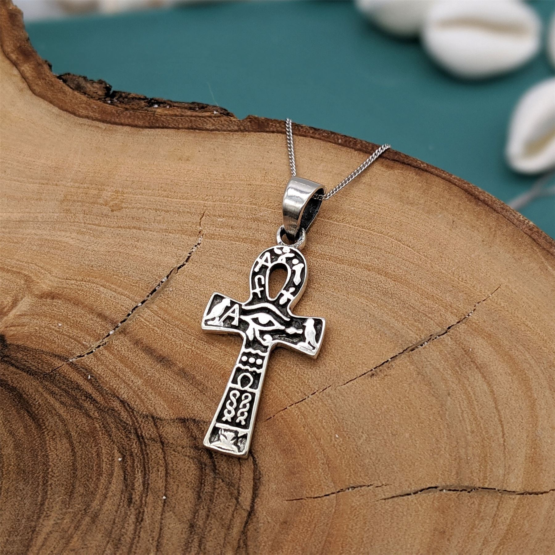 Pendant Necklace Sterling Silver 925 Egyptian Ankh Eye of