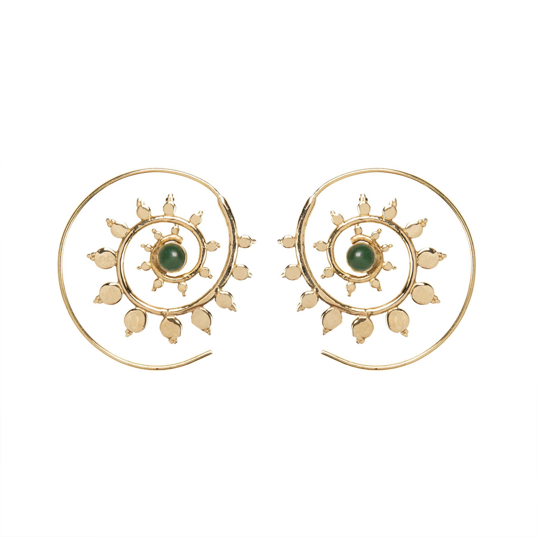 Threader Earrings Silver Brass Green Gemstone Sun Flower Spiral - 81stgeneration - Picture 5 of 13