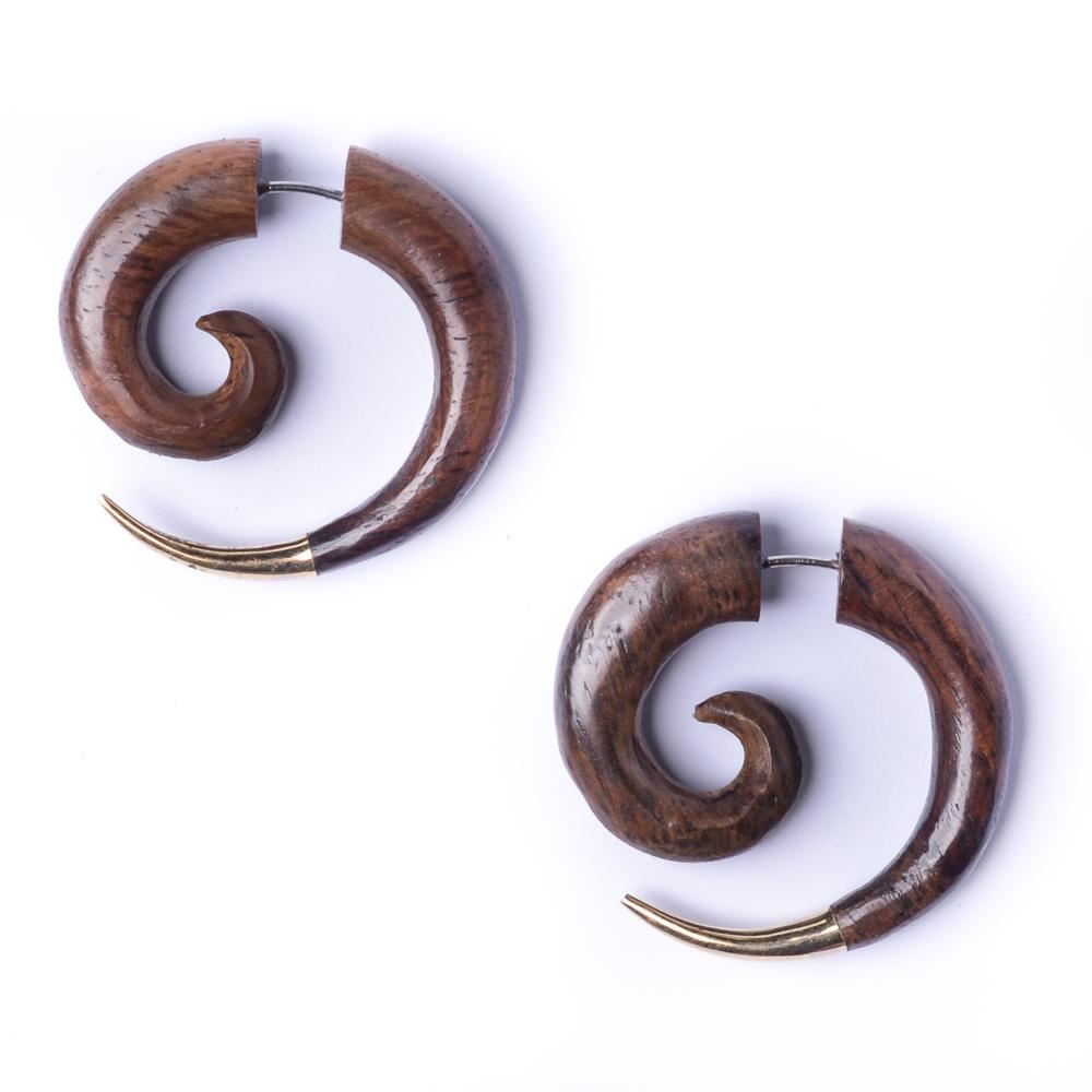 81stgeneration Orecchini Finto Dilatatore Tribali Legno Spirale