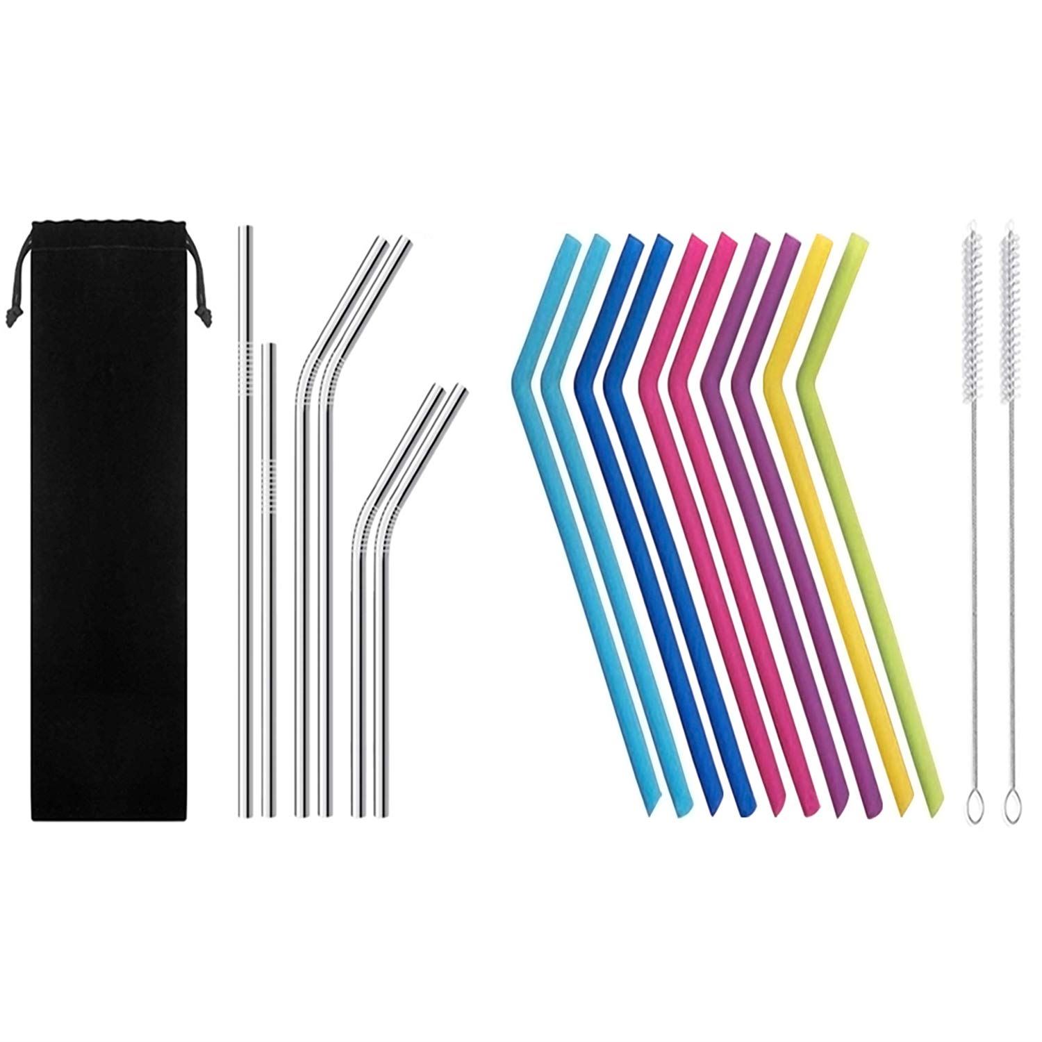 Colourful Straw Reusable Straw Colourful,Stainless Steel Straw Metal Straw 8.5 Set of 10 with 2