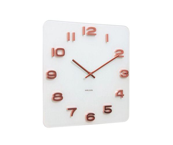 Karlsson White Vintage Glass Wall Clock Copper Numbers Square Glass