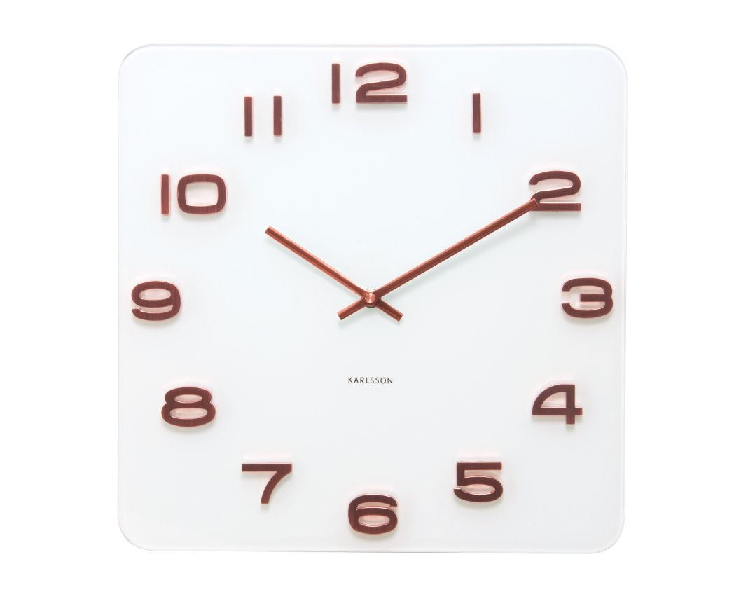 Karlsson White Vintage Glass Wall Clock Copper Numbers Square Glass