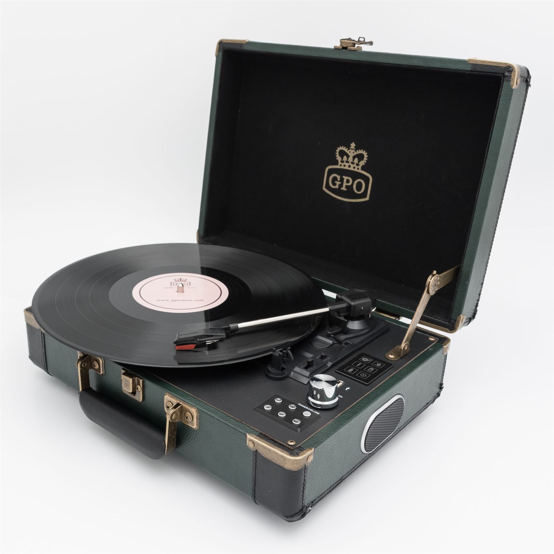 GPO Ambassador Turntable Green and Black 3 Speed Retro Portable Record