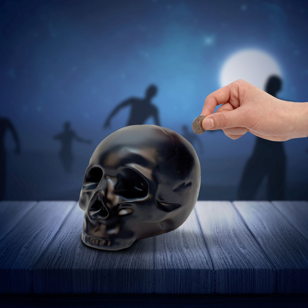 Black Skull Money Box Piggy Bank Spooky Gothic Halloween Savings Jar eBay