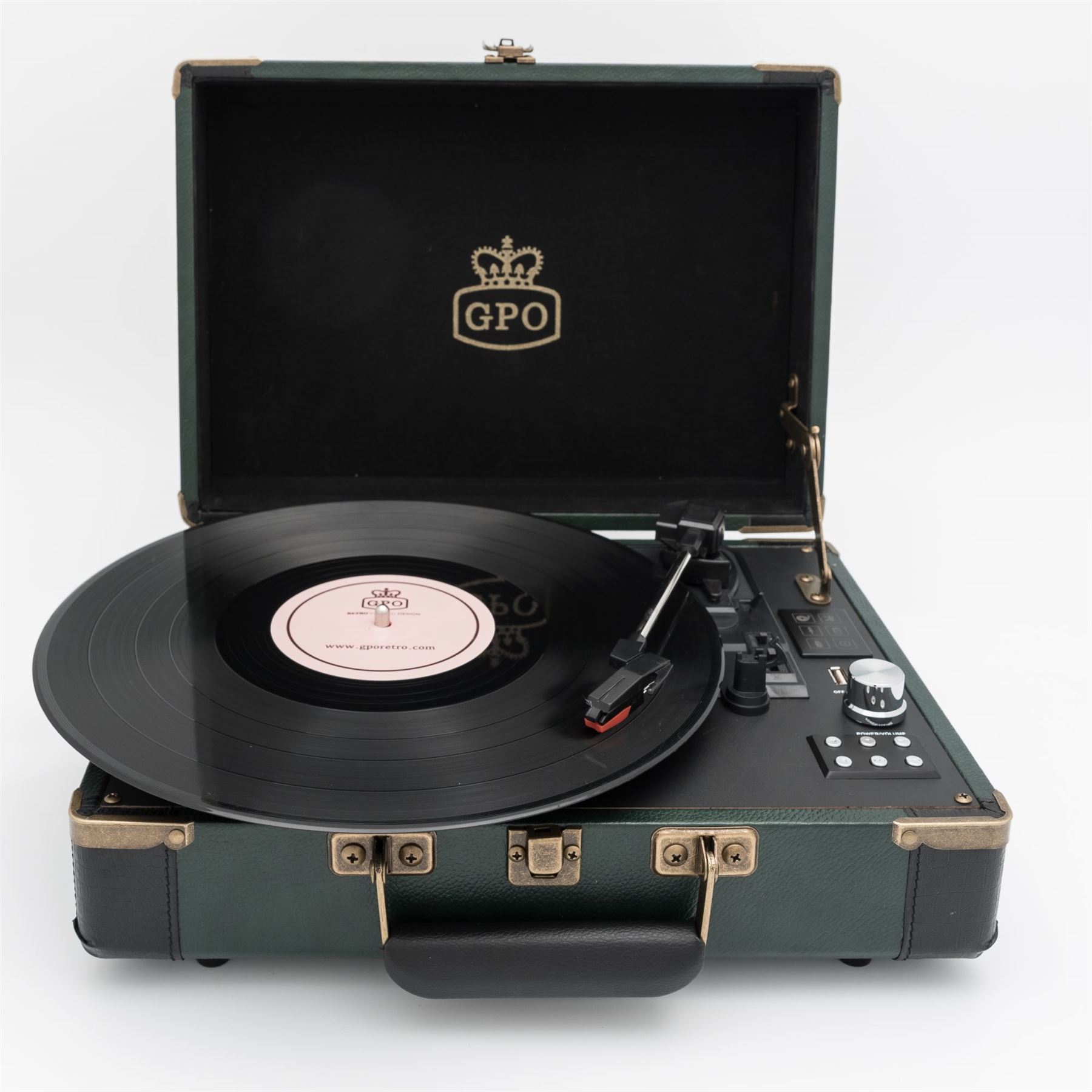 GPO Ambassador Turntable Green and Black 3 Speed Retro Portable Record