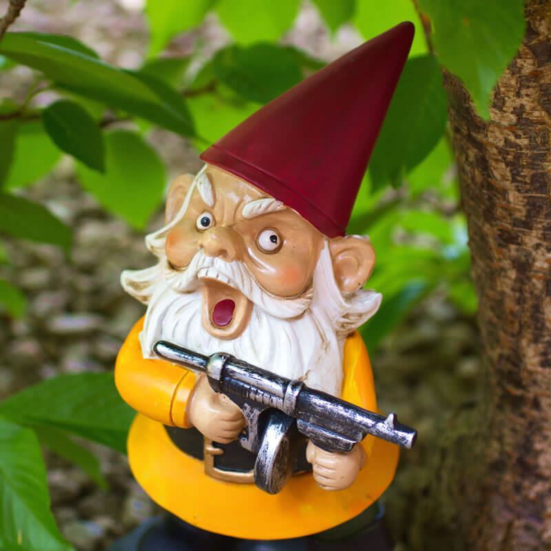 Big Mouth Angry Gnome 9'' Funny Novelty Scarface Machine Gun Yard