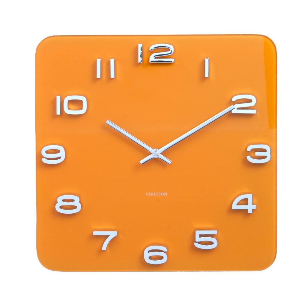 Karlsson Vintage Glass Wall Clock Saffron Yellow Numbers Square Retro