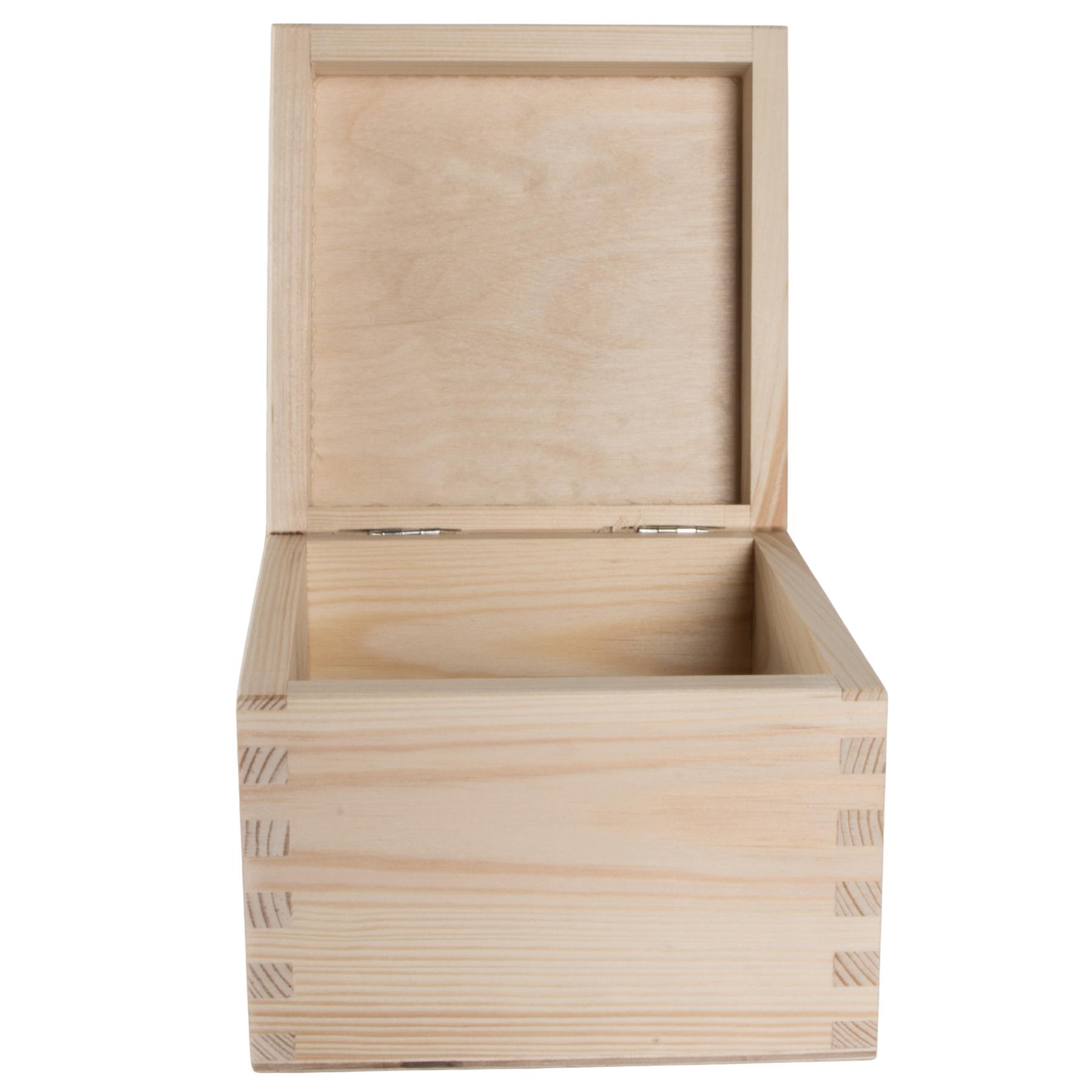 Square Wooden Lid Boxes | Plain Pine for Craft | Keepsake Trinket Memory Storage - Picture 52 of 238