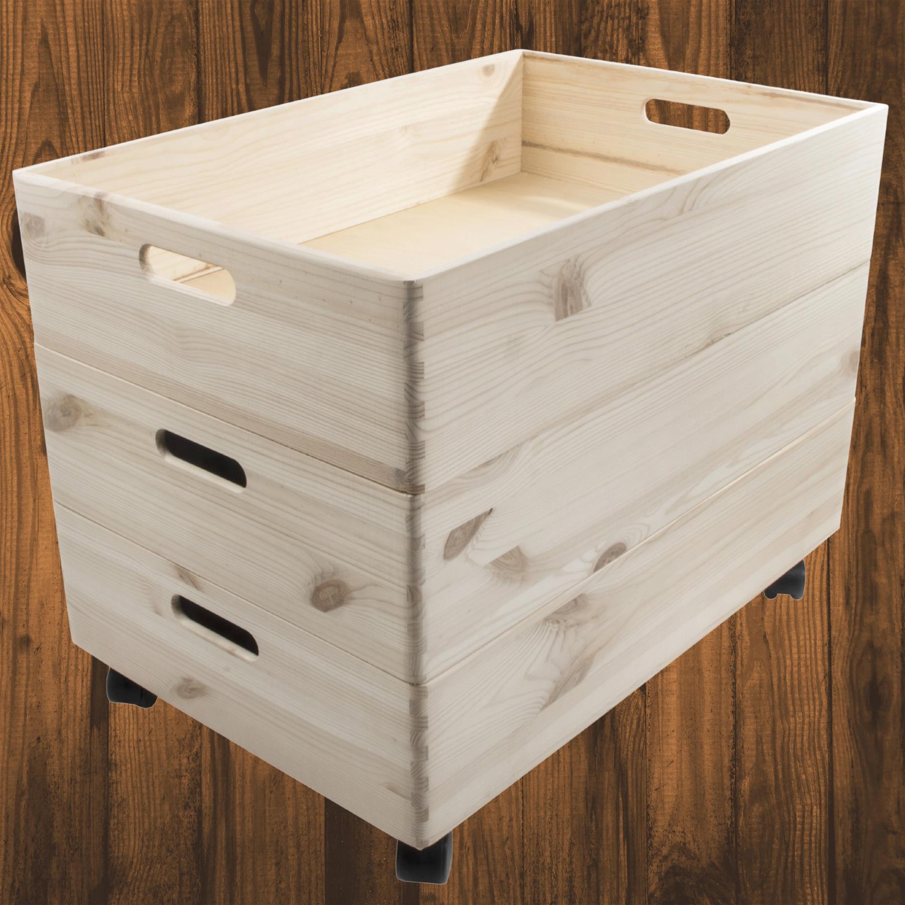 Choice of Plain Stacking Extra Large Shallow Wooden Open Crates Boxes on Wheels - Picture 24 of 45