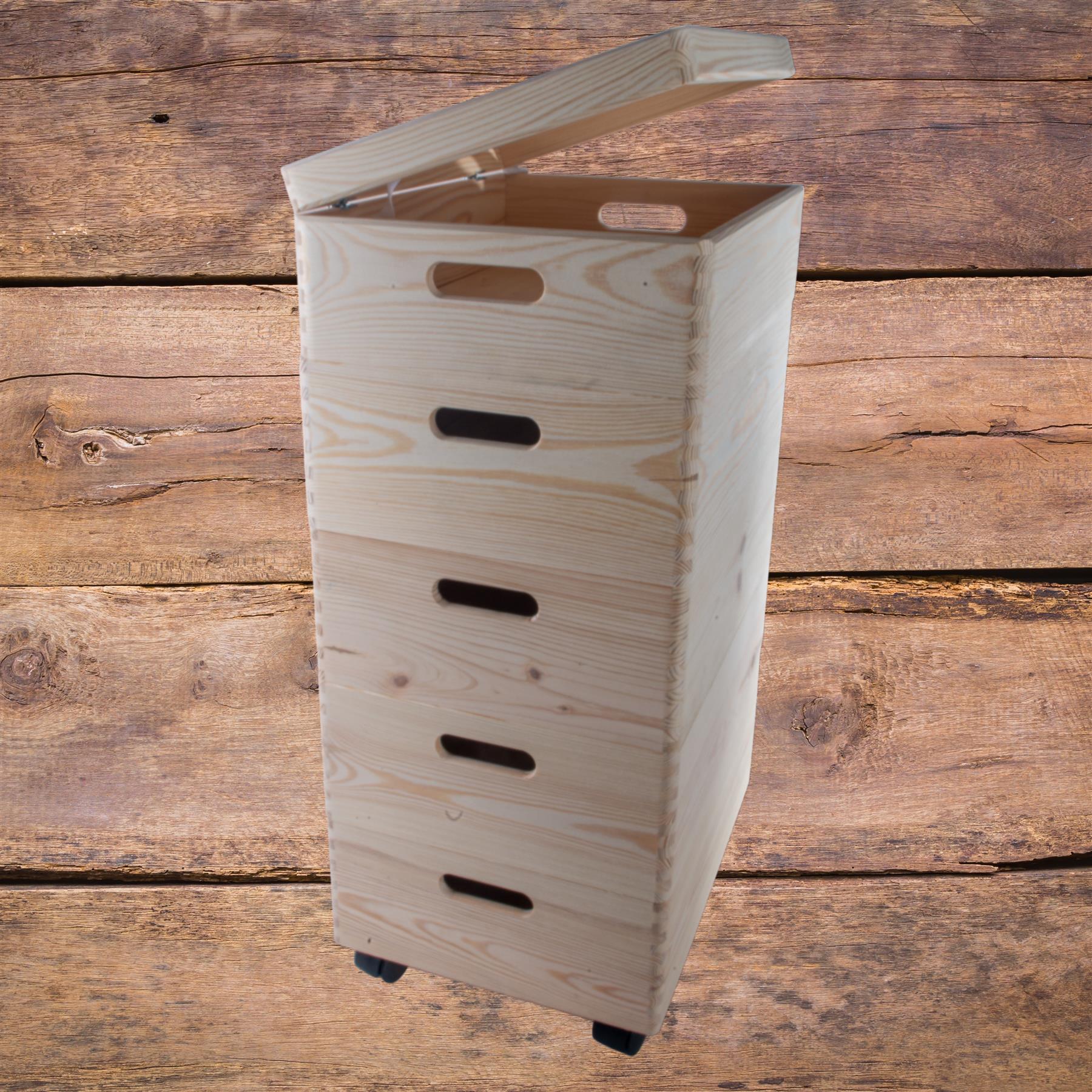 2-6 Stufen Kiefer stapelbar Holz Aufbewahrungsboxen Deckel Räder | Einfach Unlackiert Zum Selbermachen - Bild 27 von 41