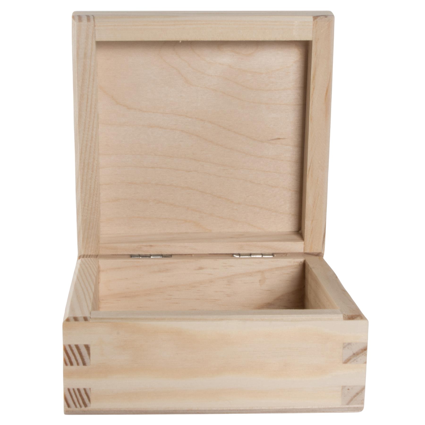 Square Wooden Lid Boxes | Plain Pine for Craft | Keepsake Trinket Memory Storage - Picture 21 of 238