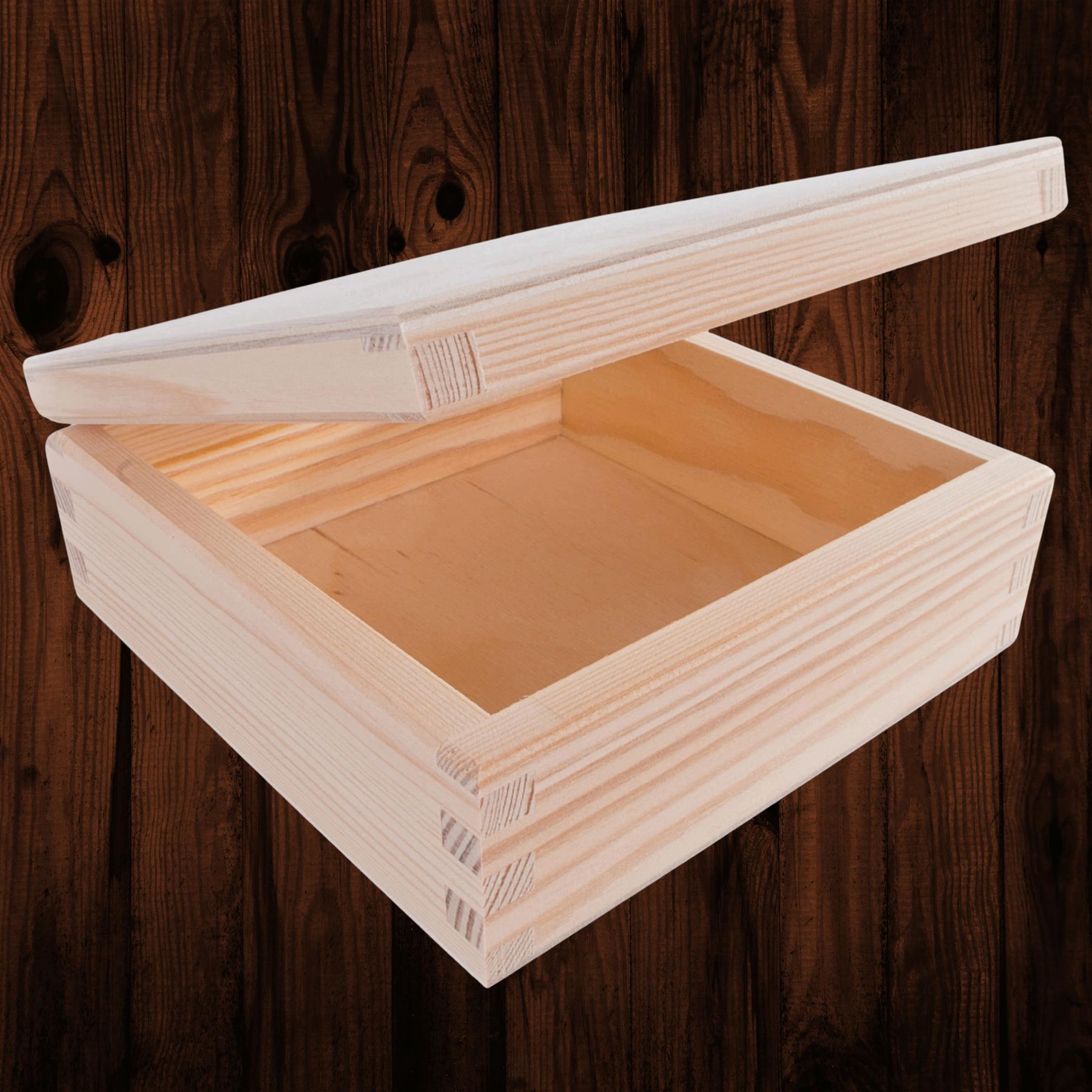 Square Wooden Lid Boxes | Plain Pine for Craft | Keepsake Trinket Memory Storage - Picture 81 of 238