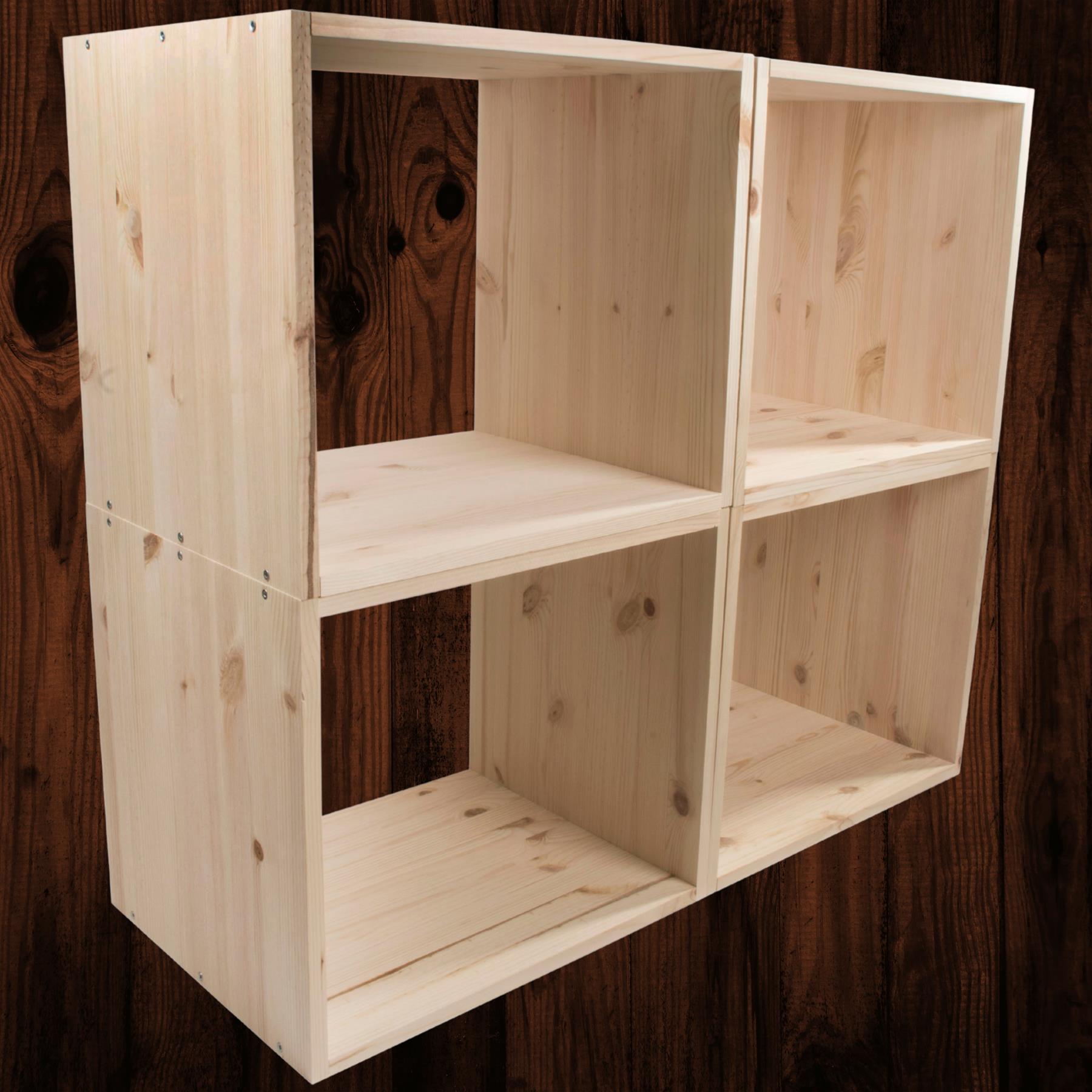Almacenamiento de exhibición de estantería de madera de 1-4 niveles / pino sin pintar / madera natural - Imagen 23 de 60