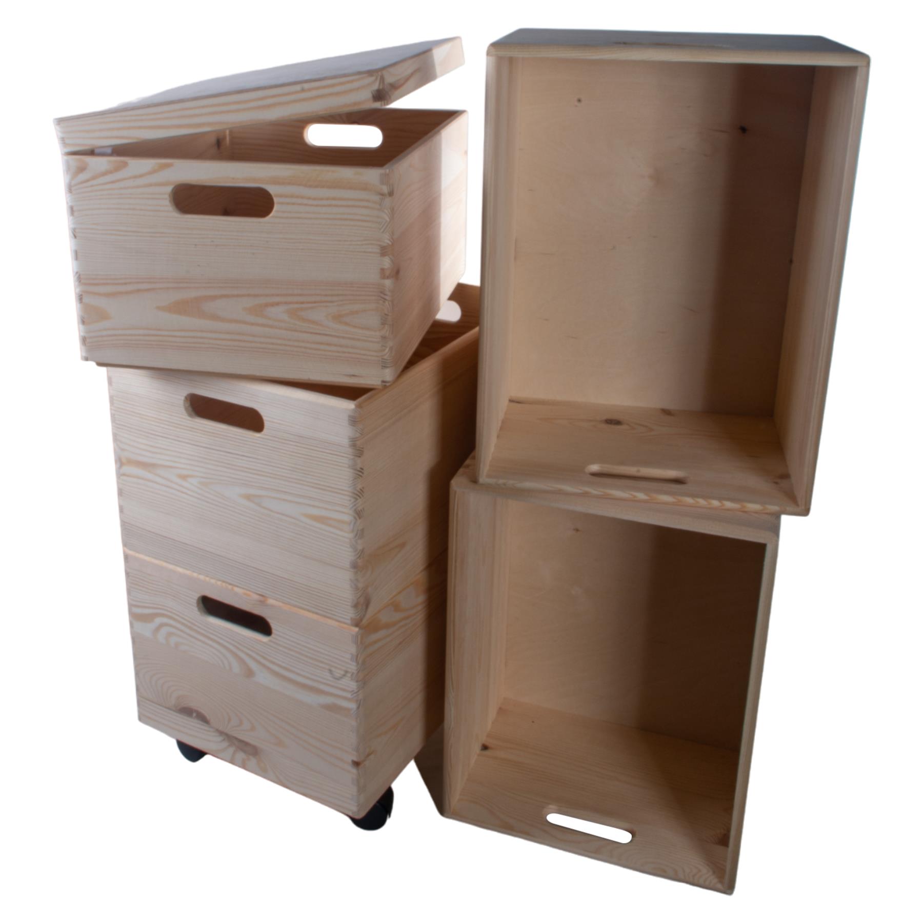 Grandes cajas de madera apilables con asas de tapa ruedas - Imagen 59 de 68