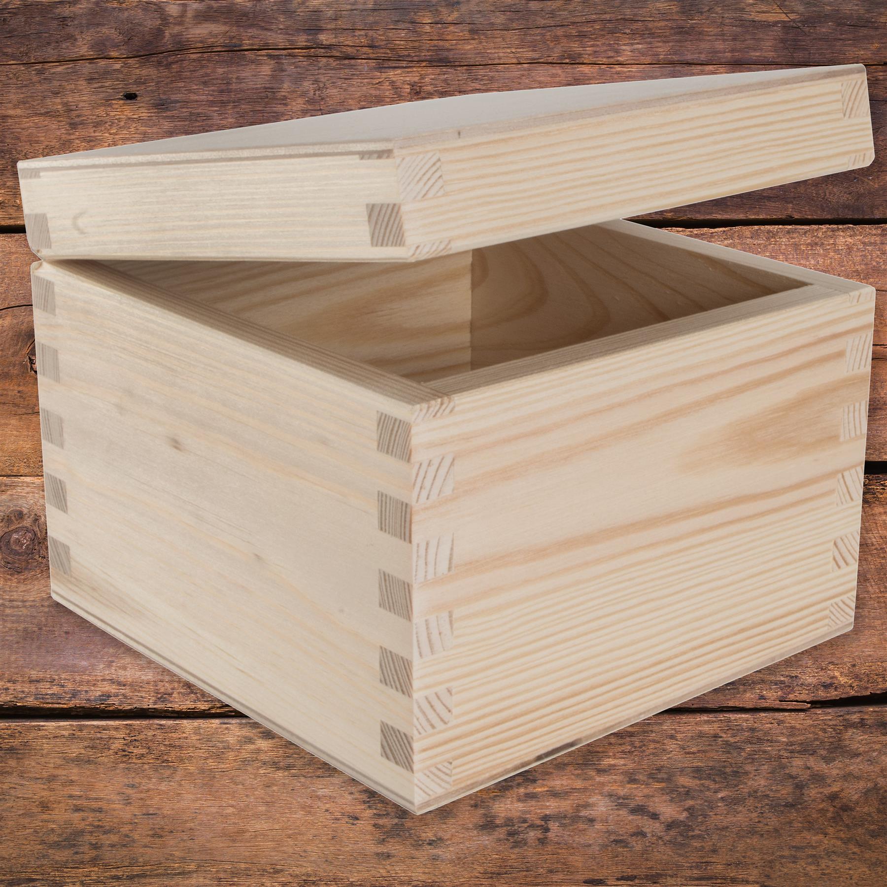 Square Wooden Lid Boxes | Plain Pine for Craft | Keepsake Trinket Memory Storage - Picture 58 of 238