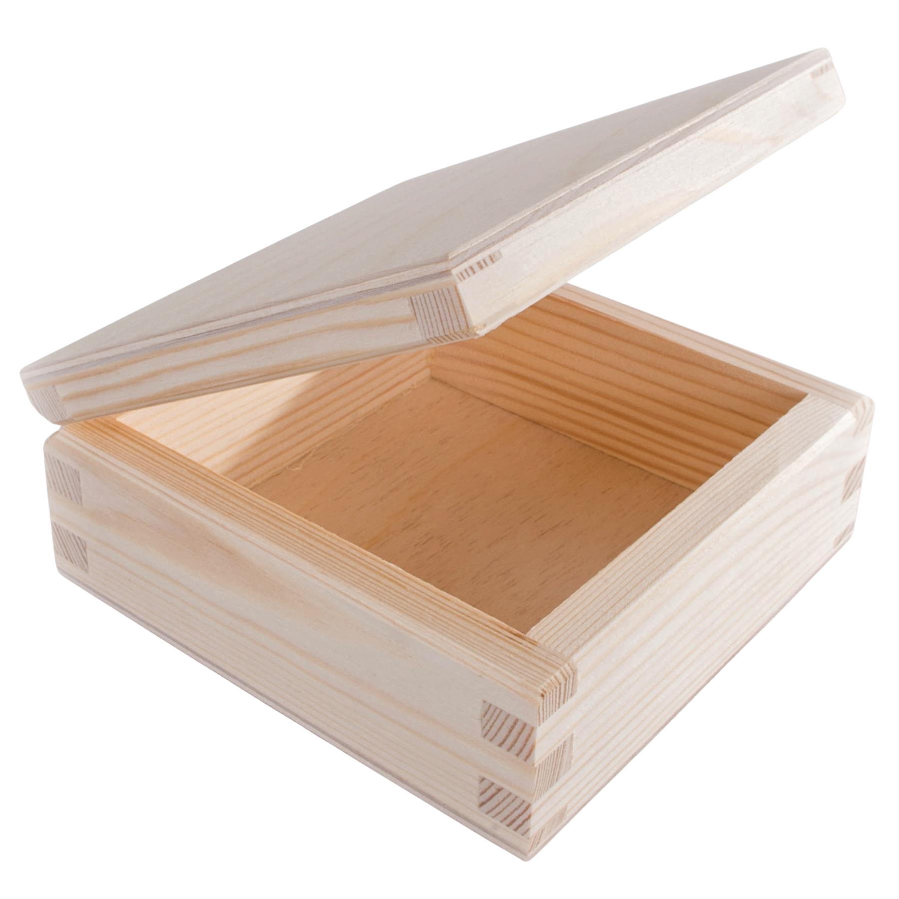Square Wooden Lid Boxes | Plain Pine for Craft | Keepsake Trinket Memory Storage - Picture 35 of 238