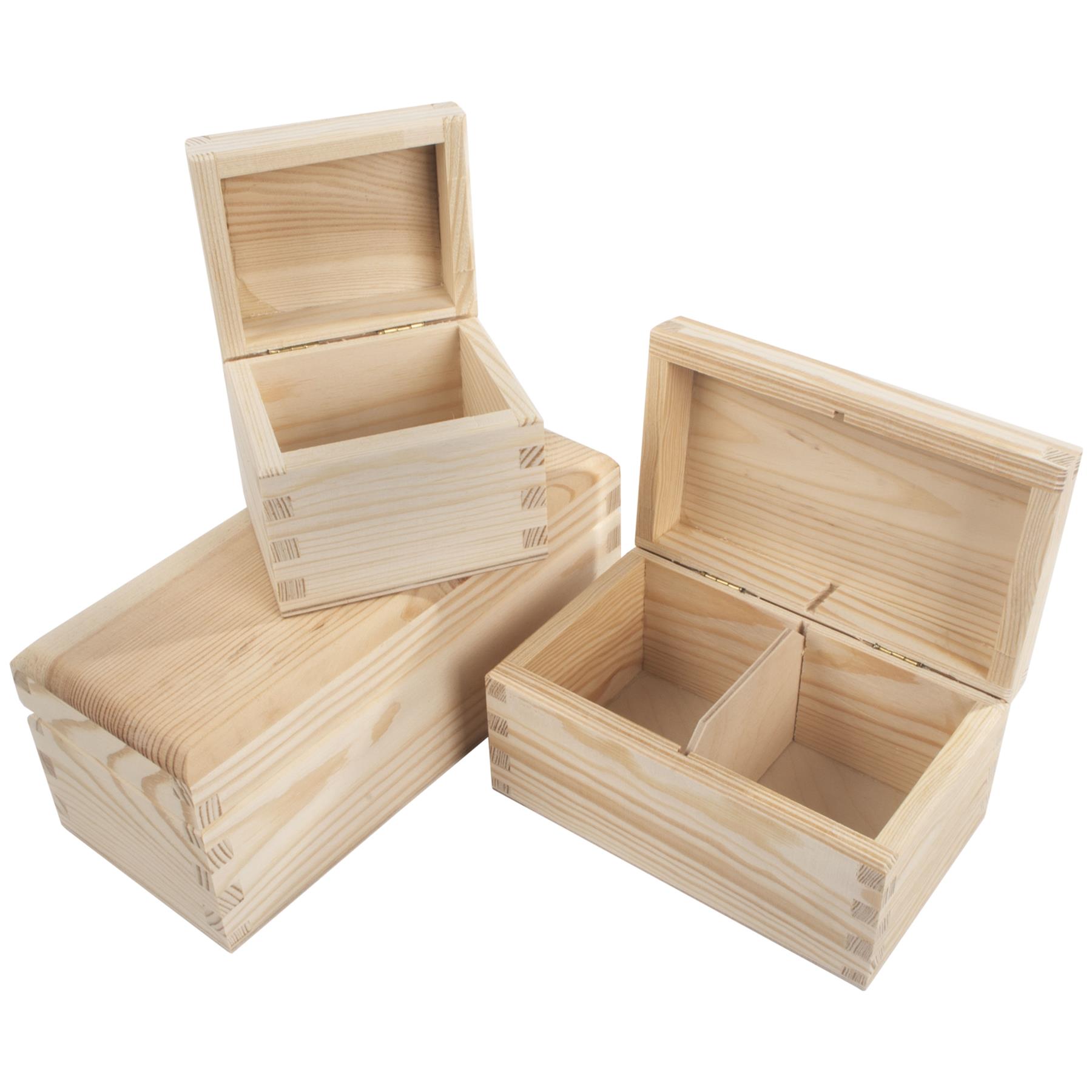 Plain Pine Wood Compartment Boxes with Nicely Rounded Lid | Decoupage Decorate - Picture 25 of 28