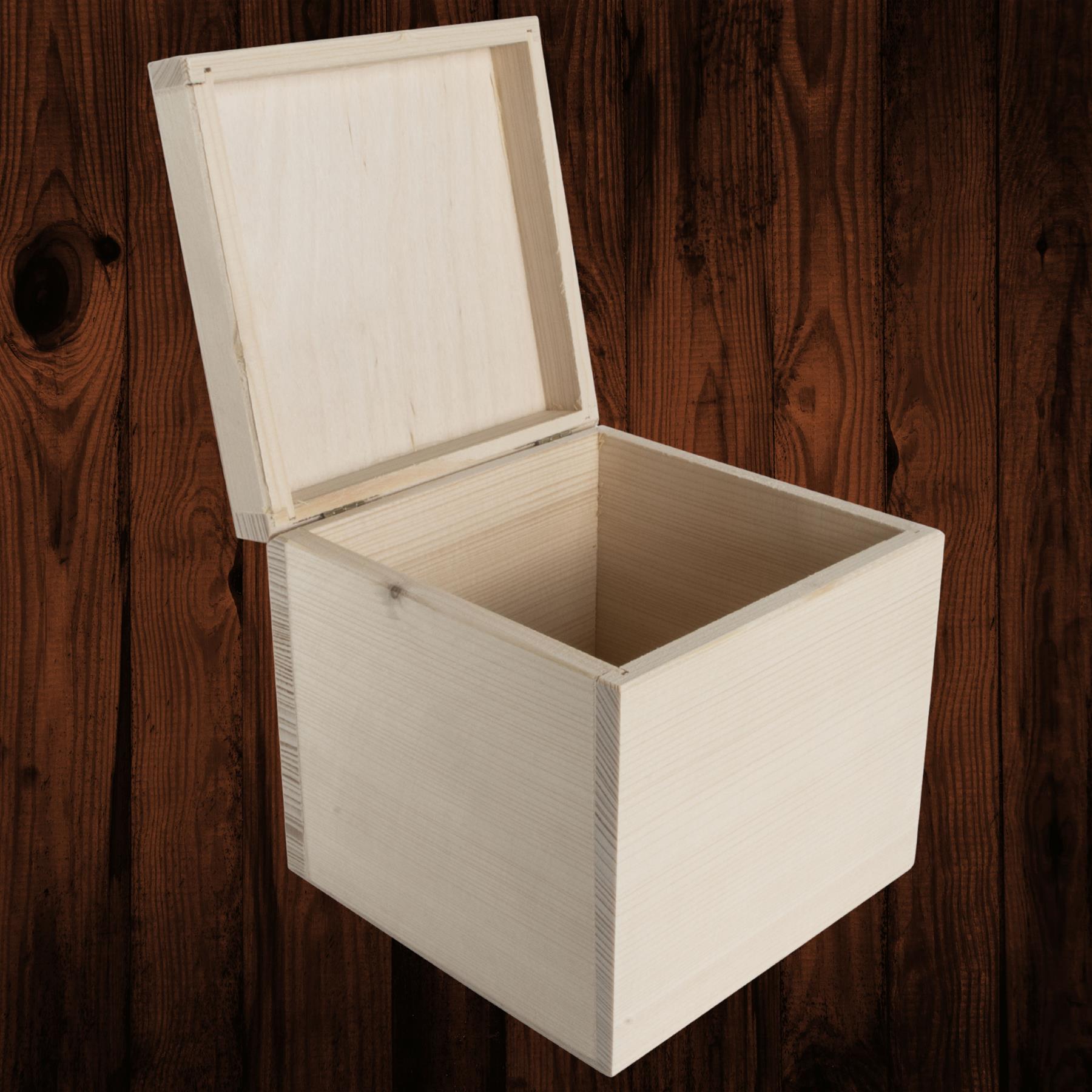 Square Wooden Lid Boxes | Plain Pine for Craft | Keepsake Trinket Memory Storage - Picture 138 of 238