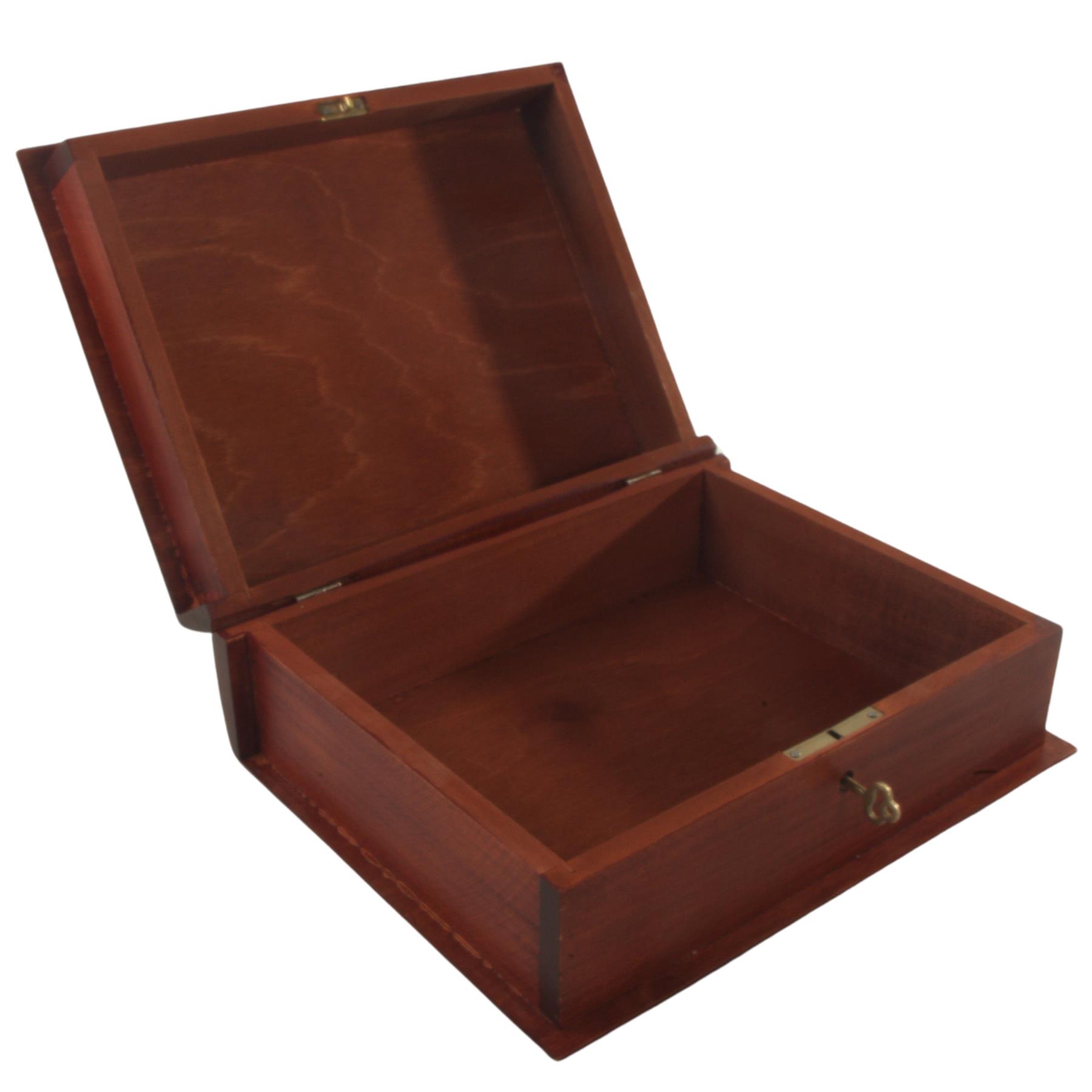 Hand-stained Deep Wooden Book Box Key Lockable Keepsake Jewellery Trinket Holder - Picture 27 of 33