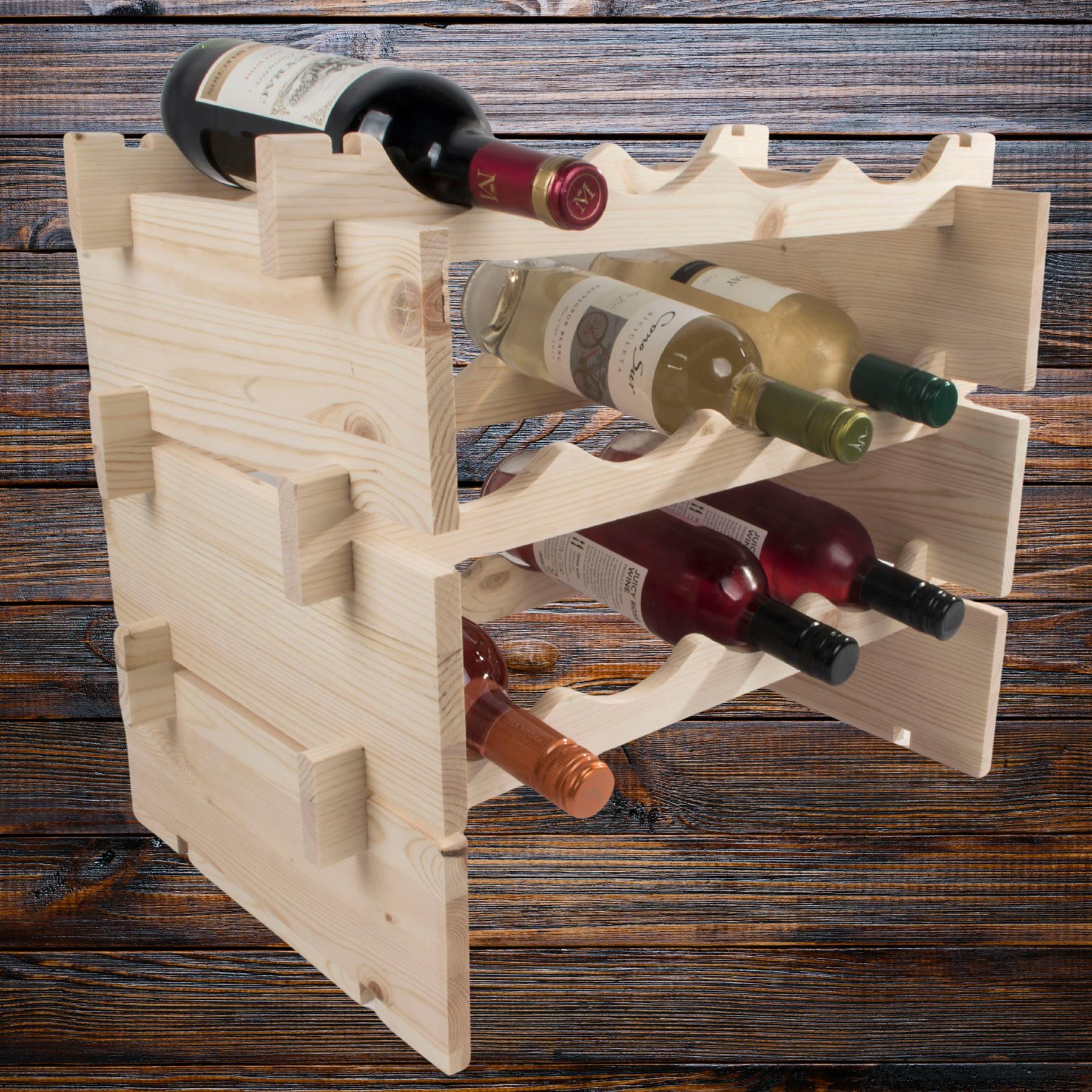 Weinregal aus Holz freistehend stapelbar modulare Wellenanzeige Flaschenhalter Regal - Bild 49 von 50