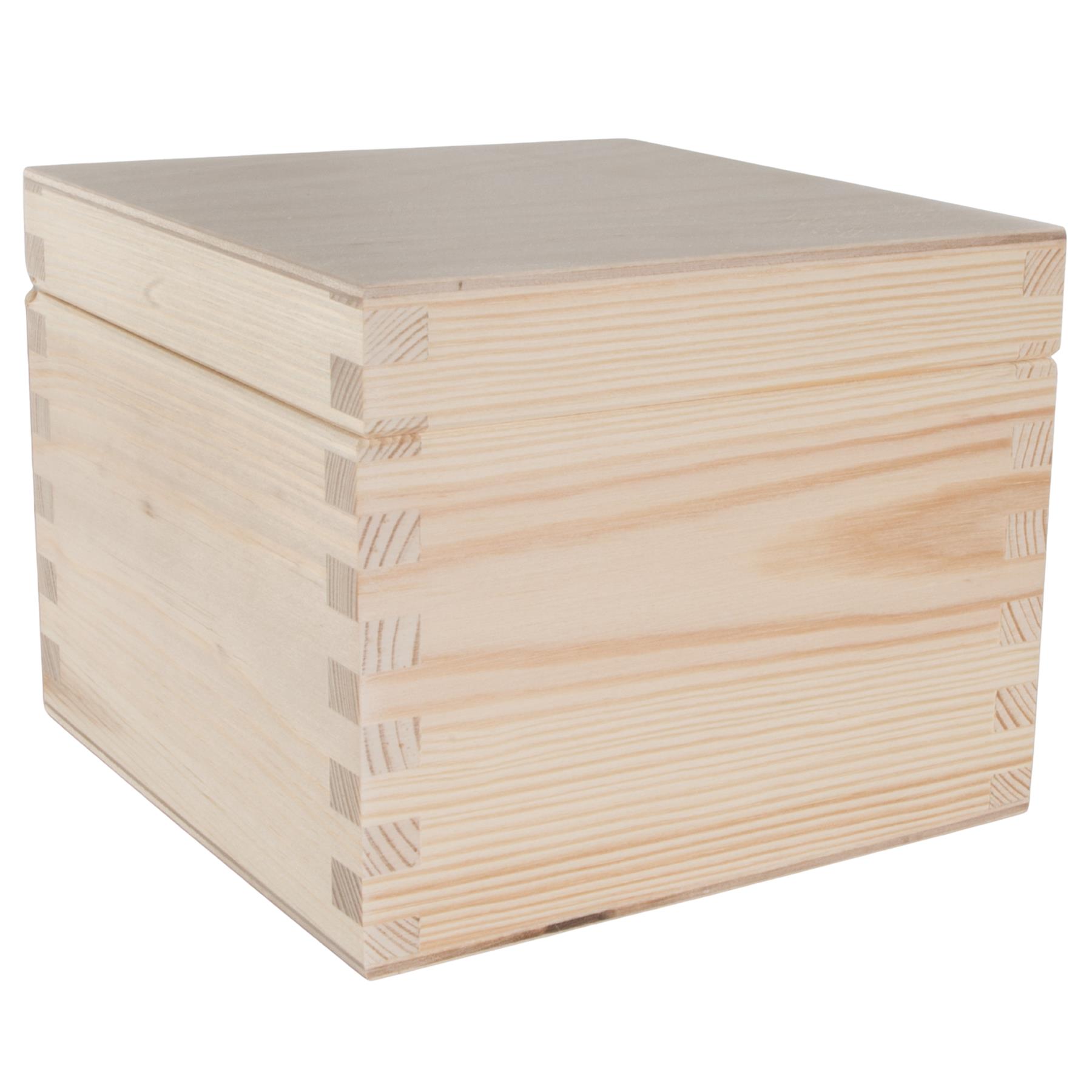 Square Wooden Lid Boxes | Plain Pine for Craft | Keepsake Trinket Memory Storage - Picture 54 of 238