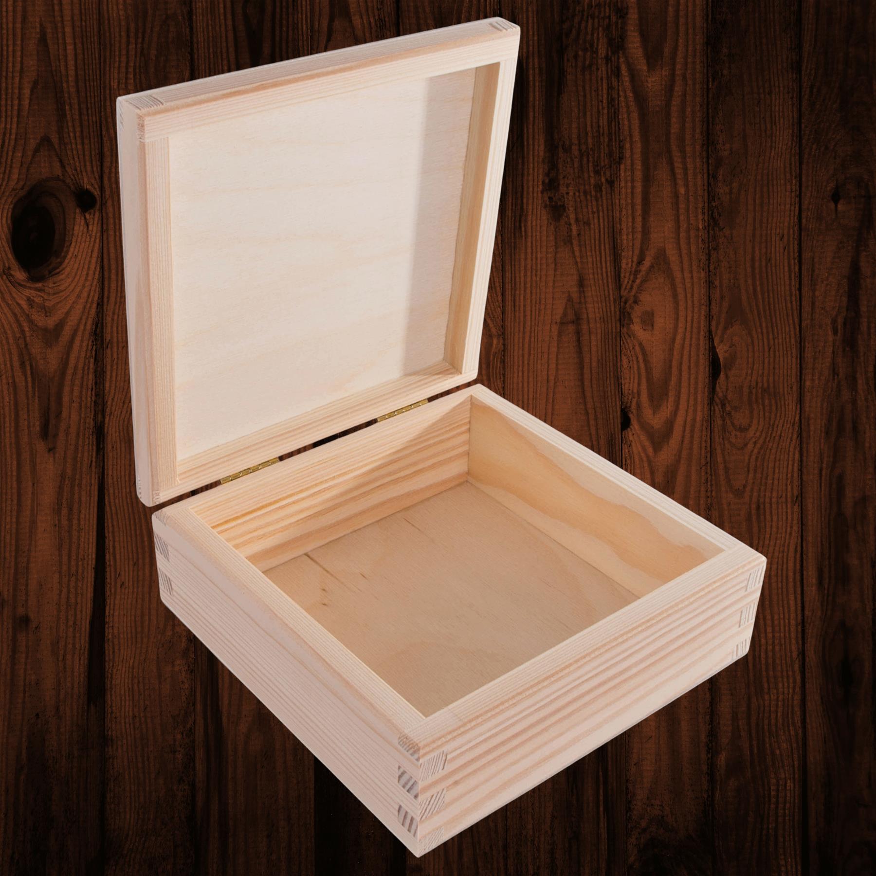 Square Wooden Lid Boxes | Plain Pine for Craft | Keepsake Trinket Memory Storage - Picture 80 of 238