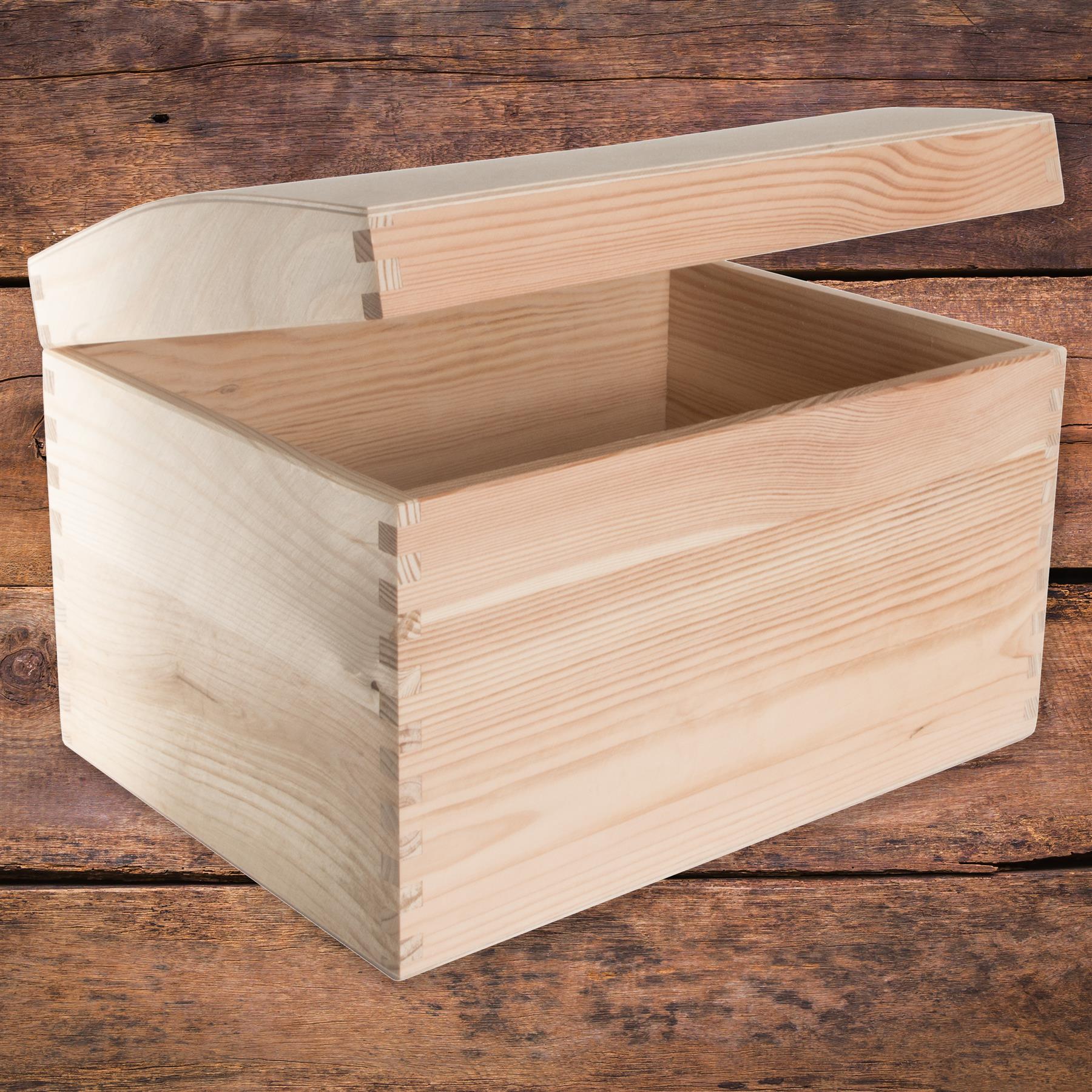 Plain Pine Wood Decorative Treasure Chest with Curved Lid Keepsake