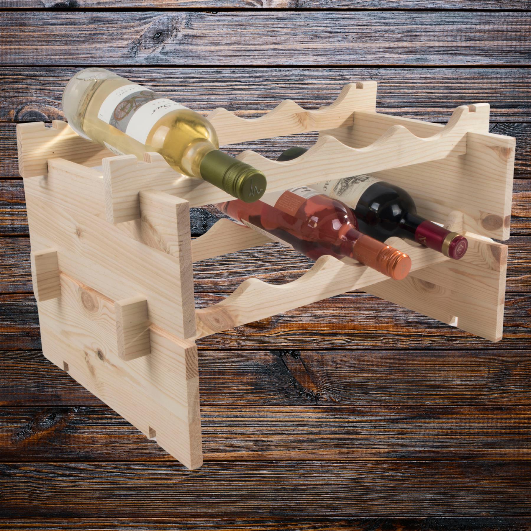 Weinregal aus Holz freistehend stapelbar modulare Wellenanzeige Flaschenhalter Regal - Bild 20 von 50