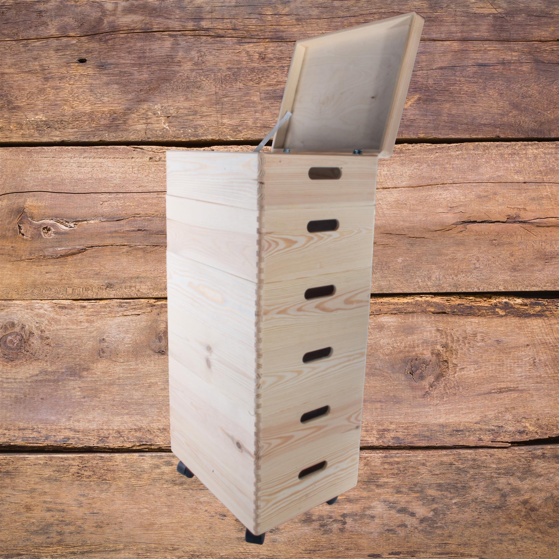 2-6 Stufen Kiefer stapelbar Holz Aufbewahrungsboxen Deckel Räder | Einfach Unlackiert Zum Selbermachen - Bild 35 von 41