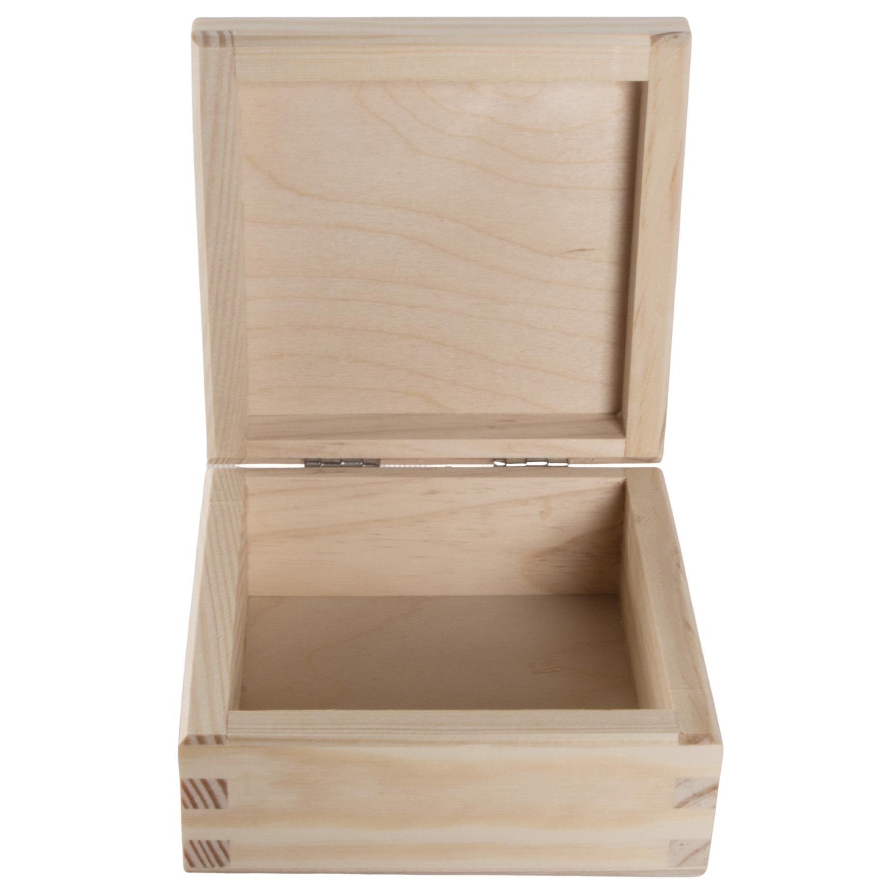 Square Wooden Lid Boxes | Plain Pine for Craft | Keepsake Trinket Memory Storage - Picture 15 of 238