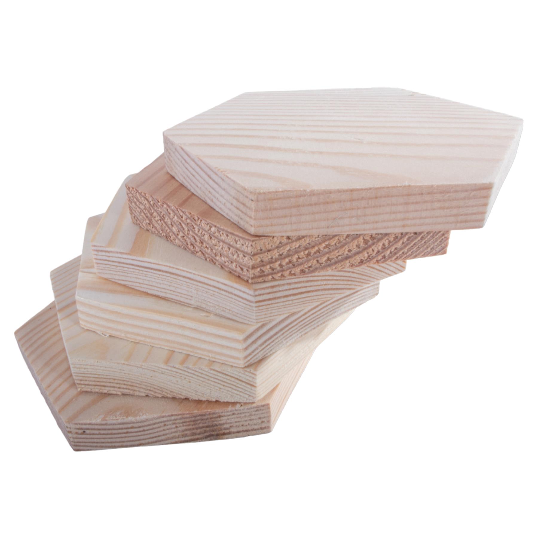 Unfinished Pine Wood Craft Shapes |Wooden Pieces Circle Square Hexagon DIY Discs - Picture 14 of 43