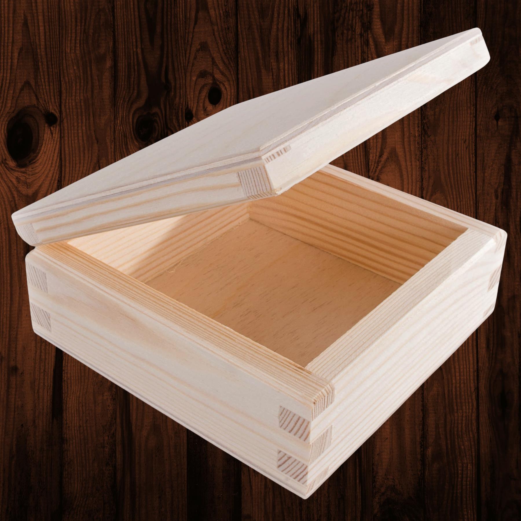Square Wooden Lid Boxes | Plain Pine for Craft | Keepsake Trinket Memory Storage - Picture 32 of 238