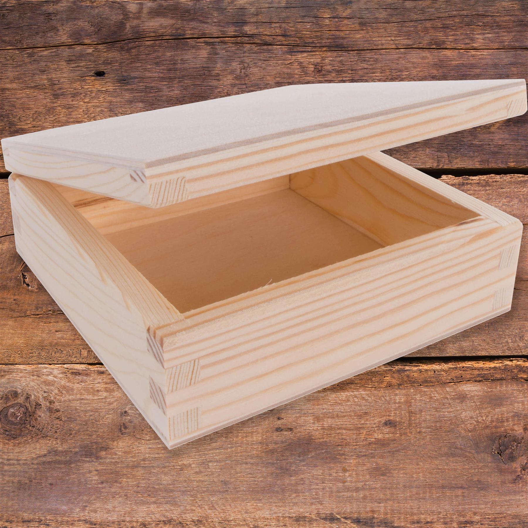 Square Wooden Lid Boxes | Plain Pine for Craft | Keepsake Trinket Memory Storage - Picture 79 of 238