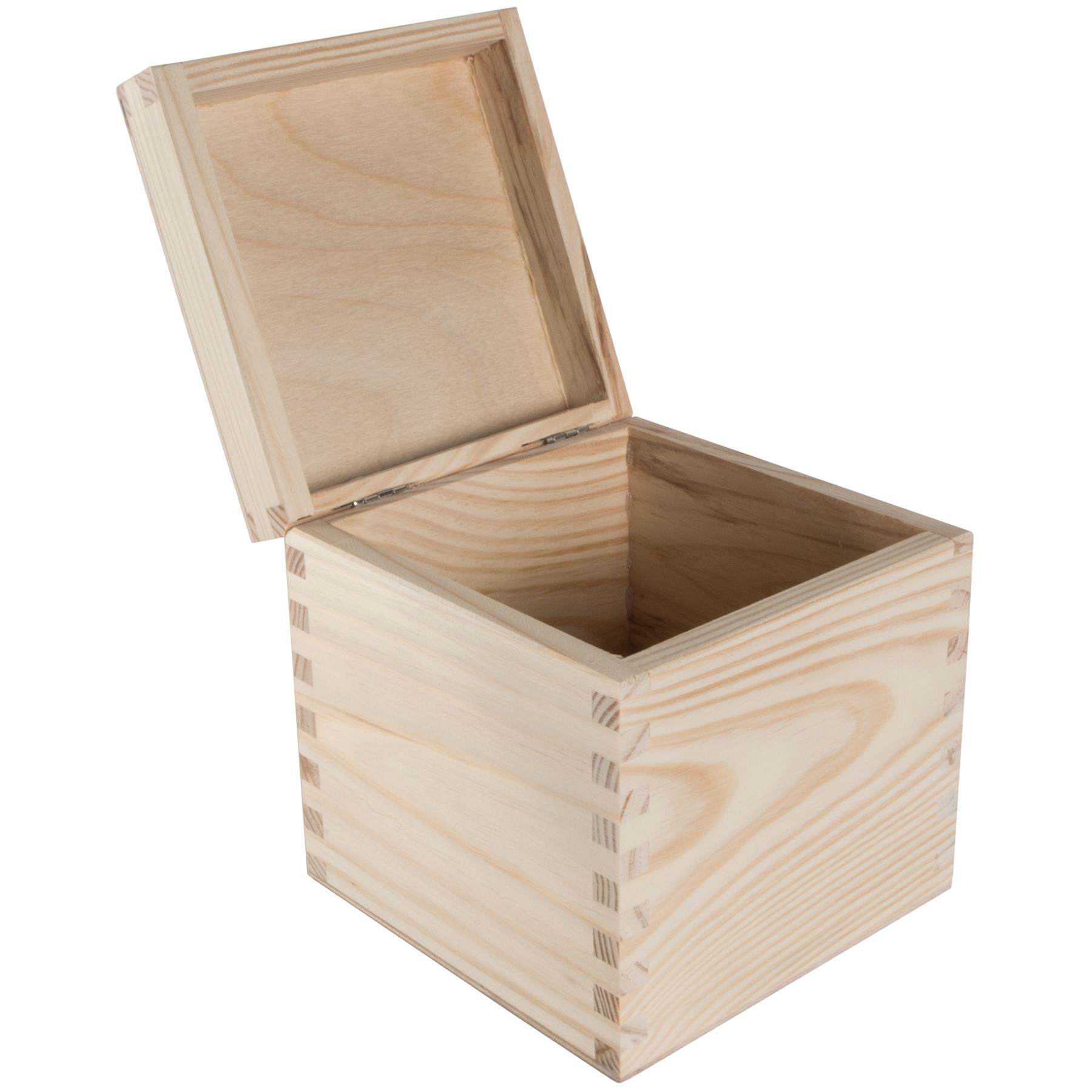 Square Wooden Lid Boxes | Plain Pine for Craft | Keepsake Trinket Memory Storage - Picture 60 of 238
