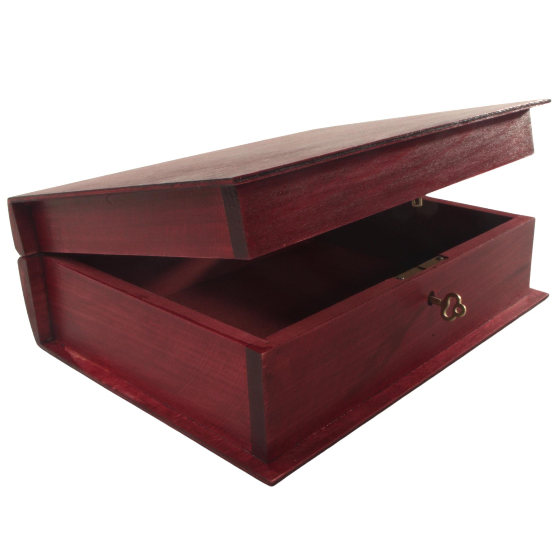 Hand-stained Deep Wooden Book Box Key Lockable Keepsake Jewellery Trinket Holder - Picture 23 of 33