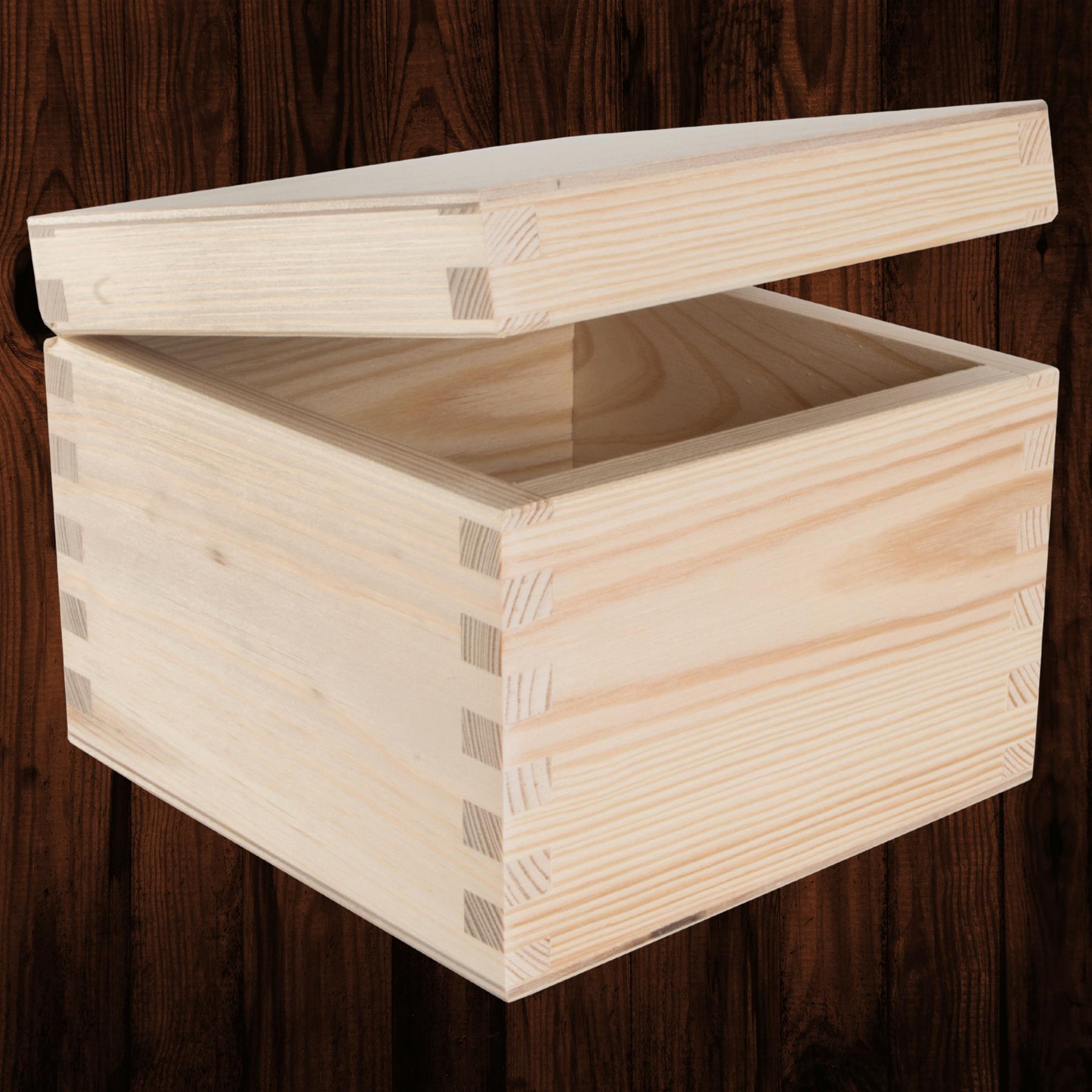 Square Wooden Lid Boxes | Plain Pine for Craft | Keepsake Trinket Memory Storage - Picture 56 of 238