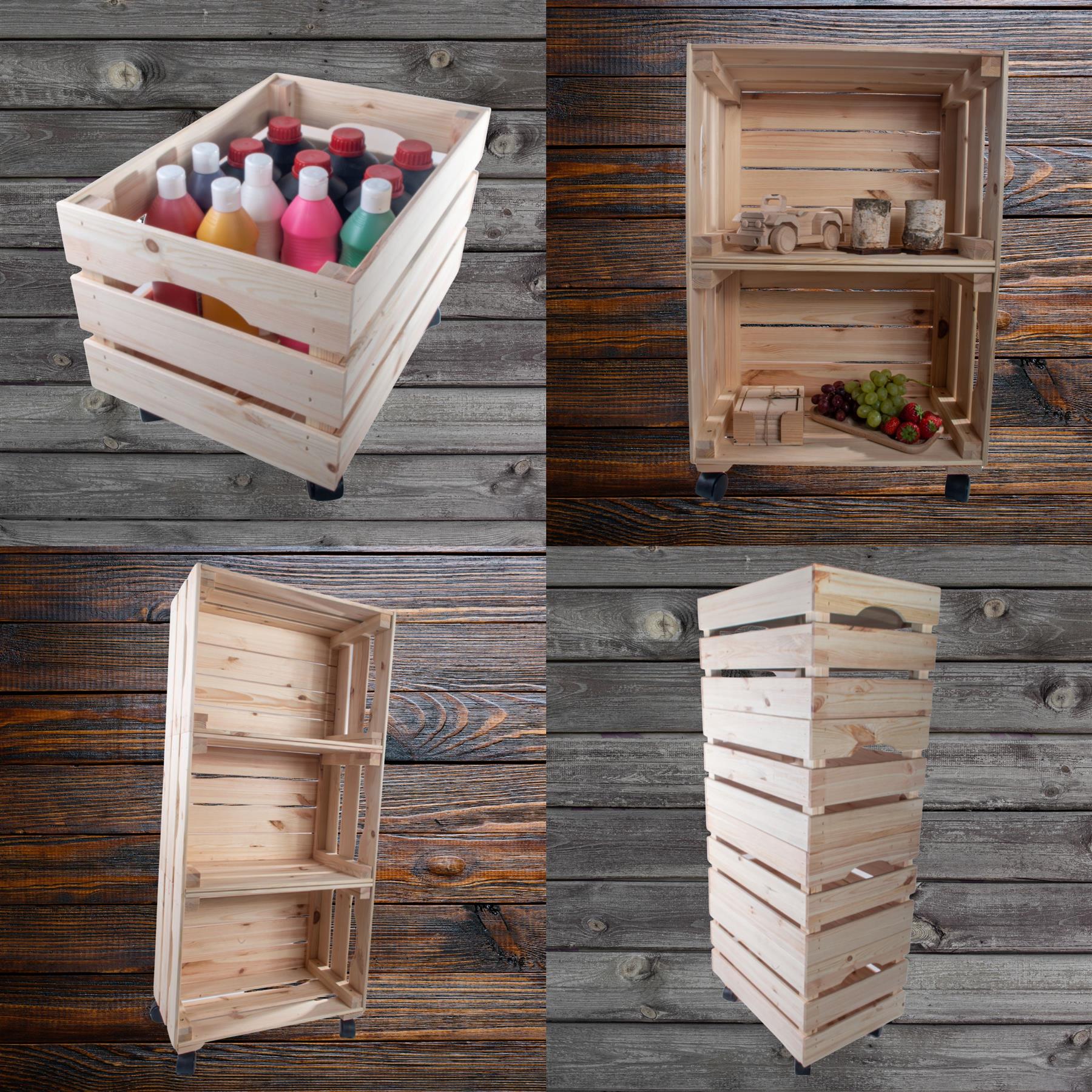 Large Wooden Crate With Wheels |1-4 Tier| Plain Pine Saving Space Storage Box - Picture 48 of 60