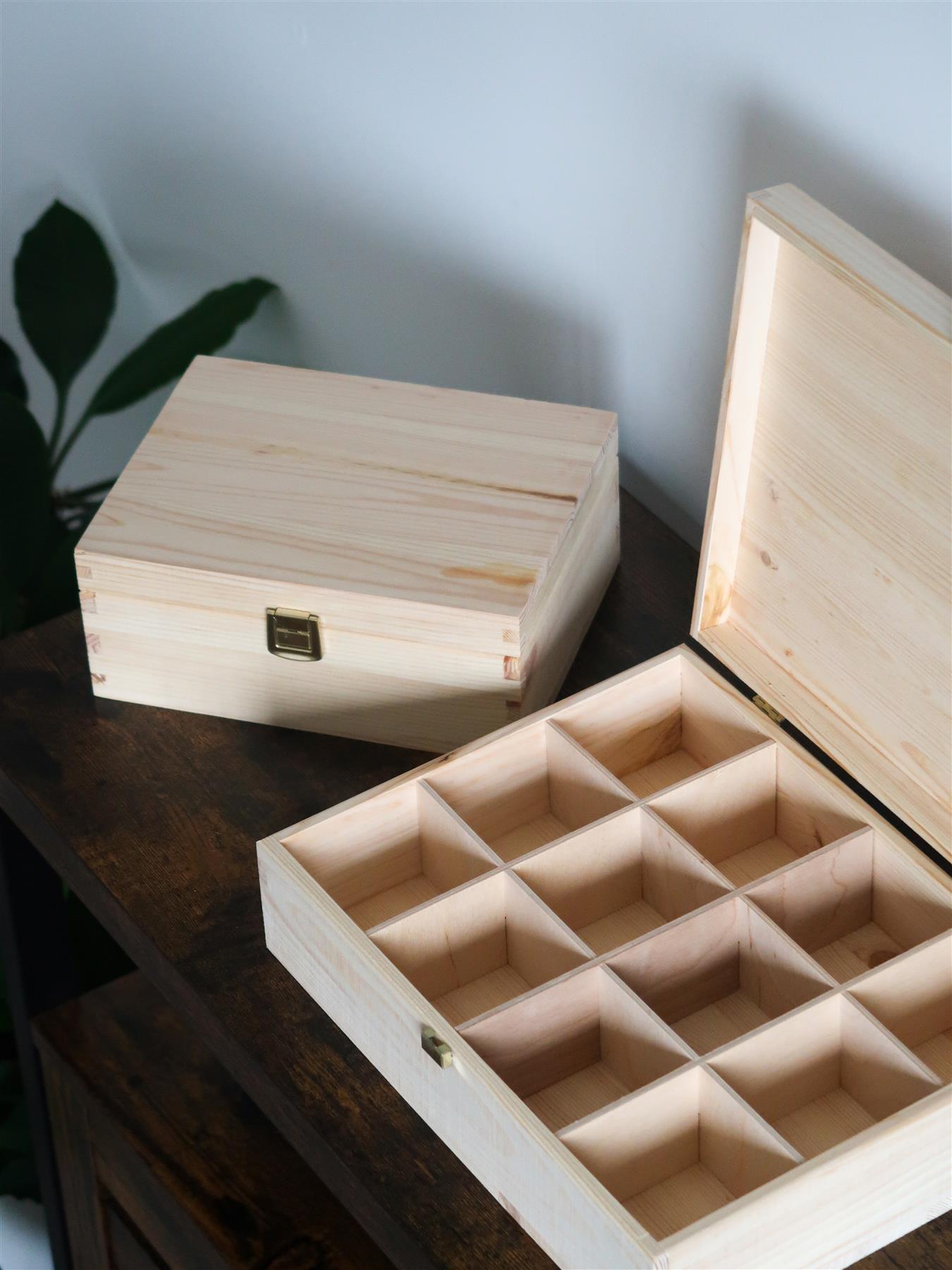 Decorative Natural Real Pinewood Boxes | Removable Dividers | 6/8/12 Sections - Picture 28 of 37
