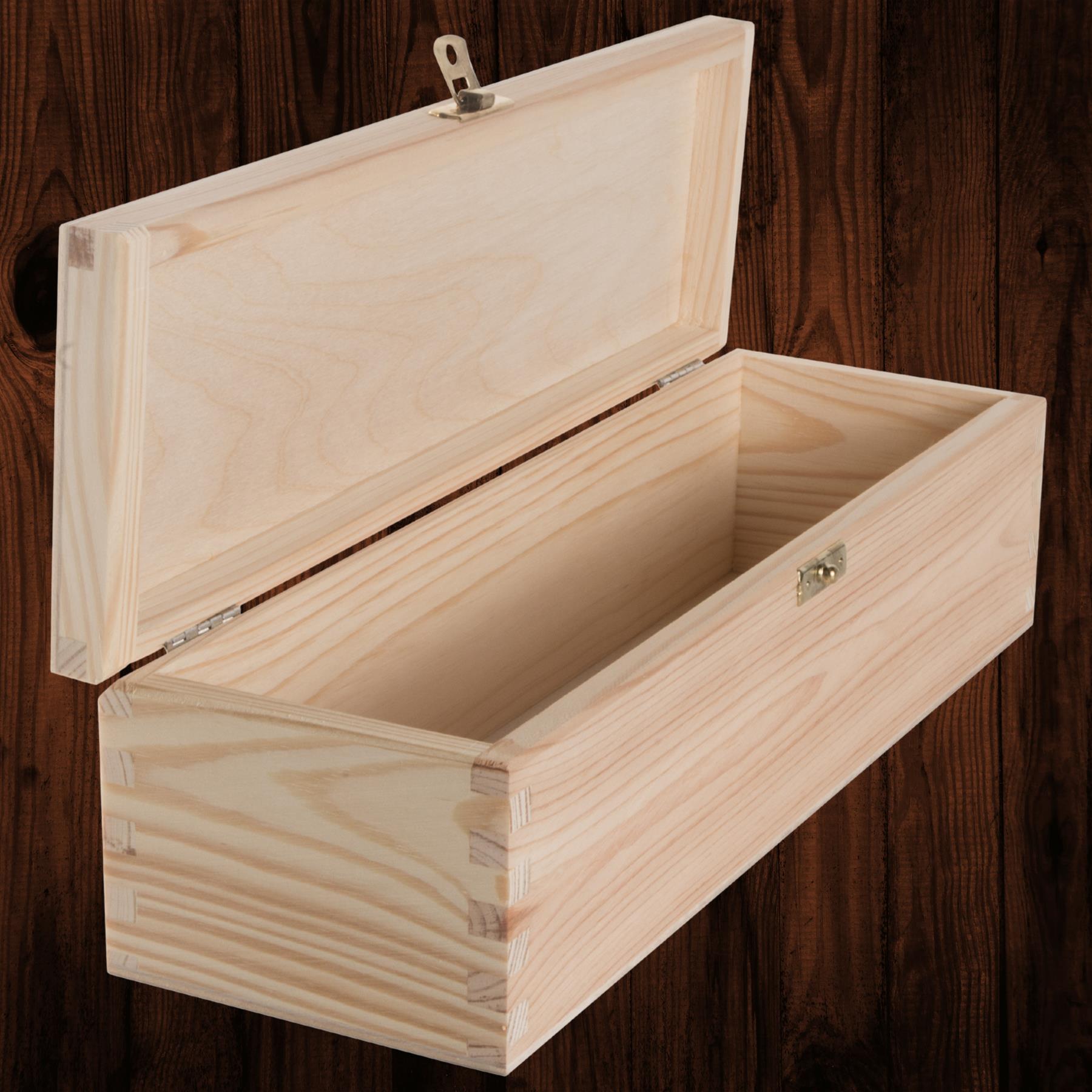 Rectangular Long Oblong Trinket Wooden Box Case / Plain Decorative Pine/ 2 Sizes - Picture 2 of 23