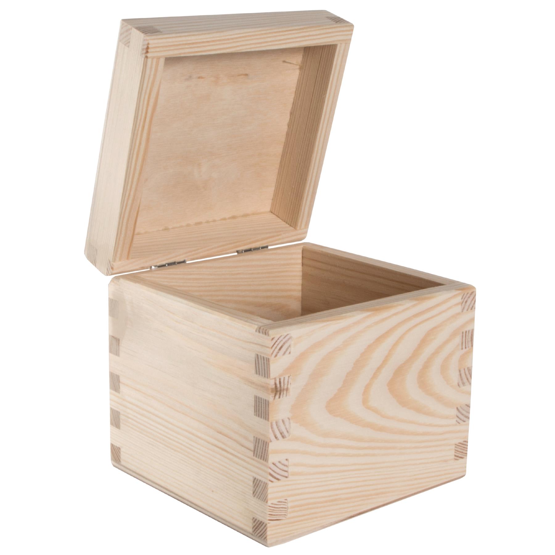 Square Wooden Lid Boxes | Plain Pine for Craft | Keepsake Trinket Memory Storage - Picture 23 of 238