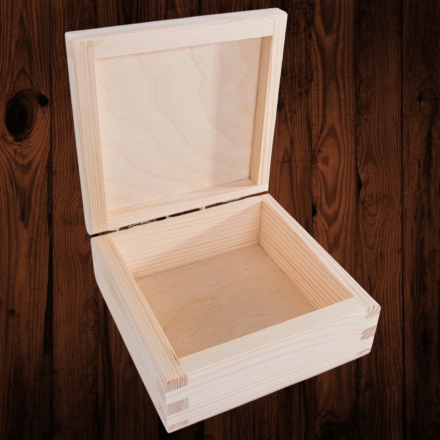 Square Wooden Lid Boxes | Plain Pine for Craft | Keepsake Trinket Memory Storage - Picture 31 of 238