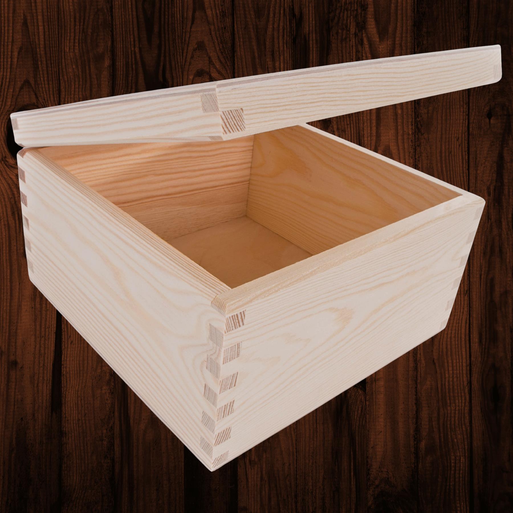 Square Wooden Lid Boxes | Plain Pine for Craft | Keepsake Trinket Memory Storage - Picture 160 of 238