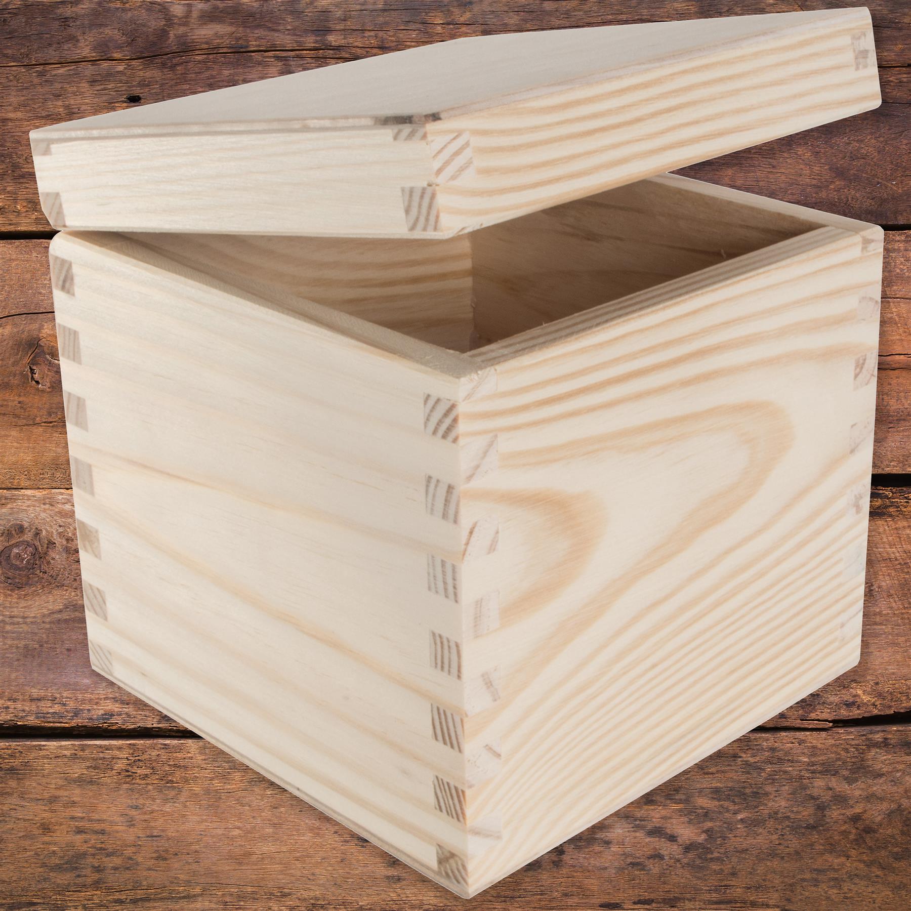 Square Wooden Lid Boxes | Plain Pine for Craft | Keepsake Trinket Memory Storage - Picture 68 of 238